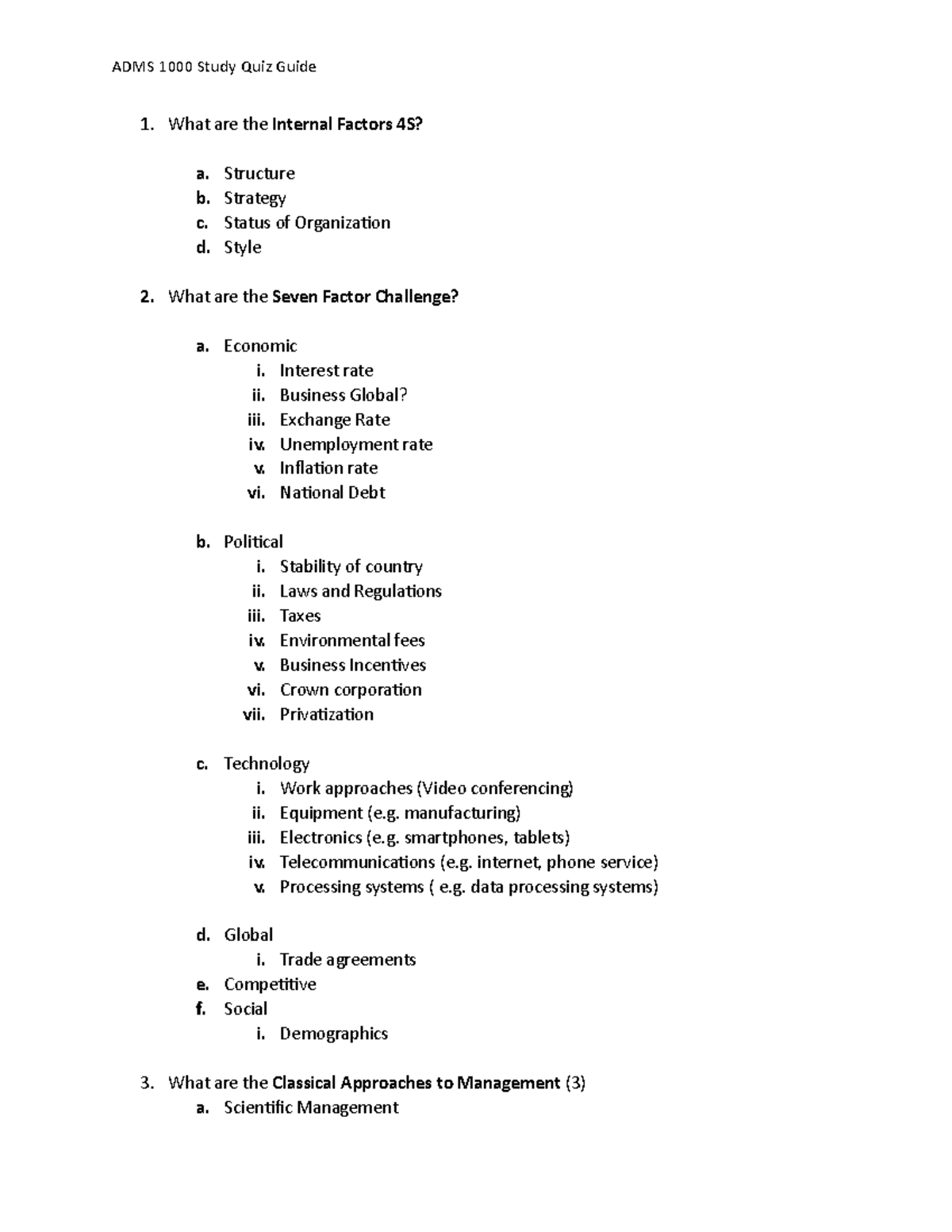 Study Guide Sessions 1-5 - ADMS Study Quiz Guide 1. What are the ...