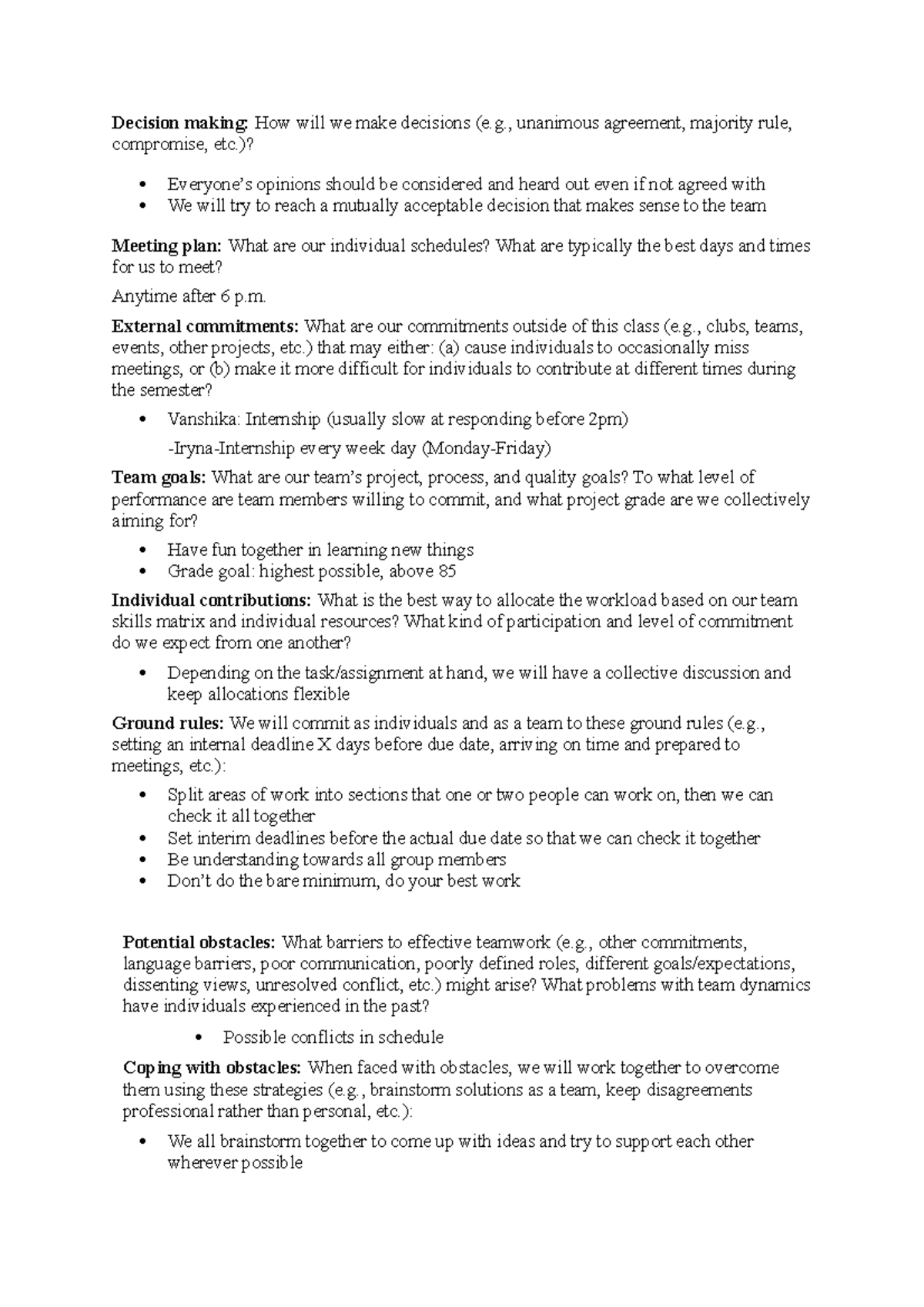 1 - CRW - Decision making: How will we make decisions (e., unanimous ...