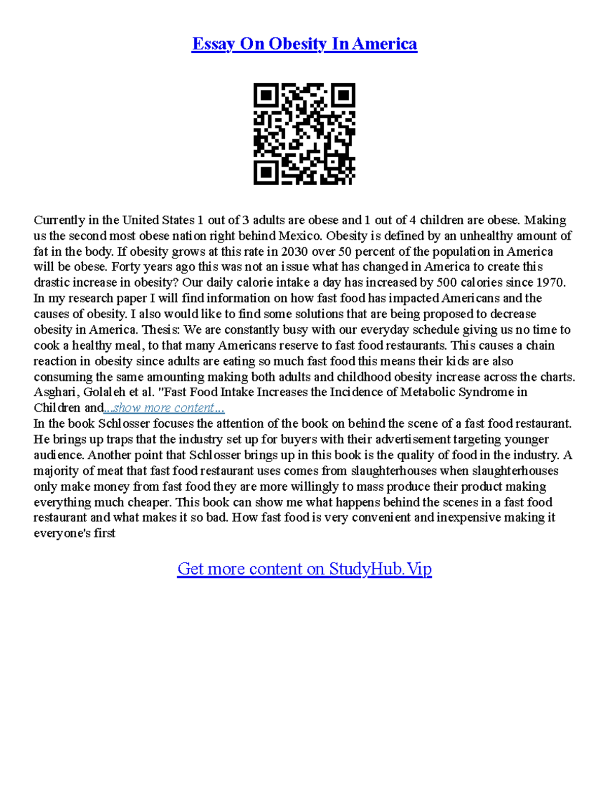 Essay About Obesity In America - Essay On Obesity In America Currently ...