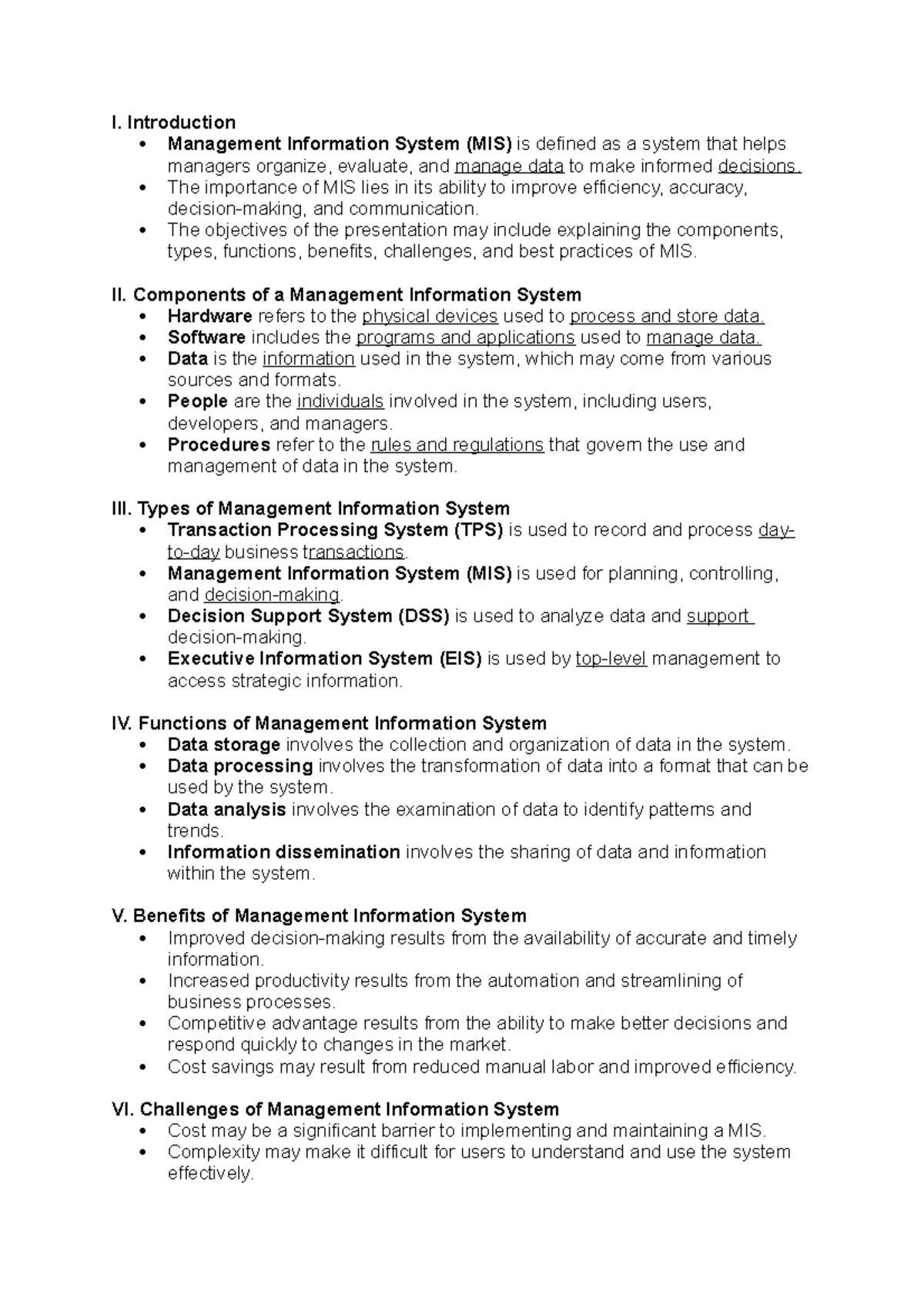 MIS Student Reviewer - I. Introduction Management Information System ...
