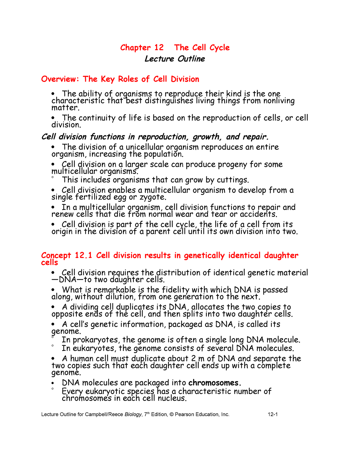 Chapter 12 - Chapter 12 The Cell Cycle Lecture Outline Overview: The ...