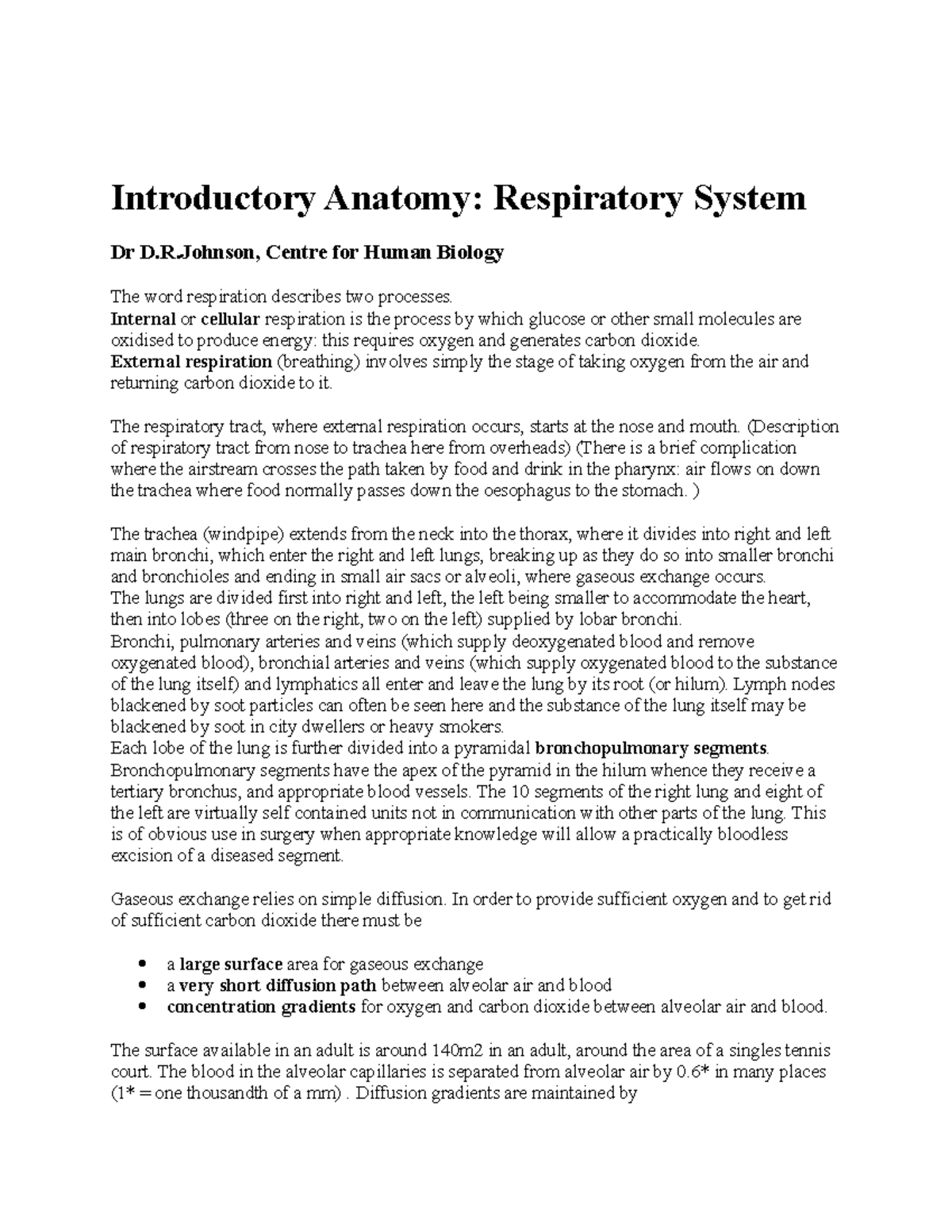 Respiratory System - Lecture notes 7 - Introductory Anatomy ...