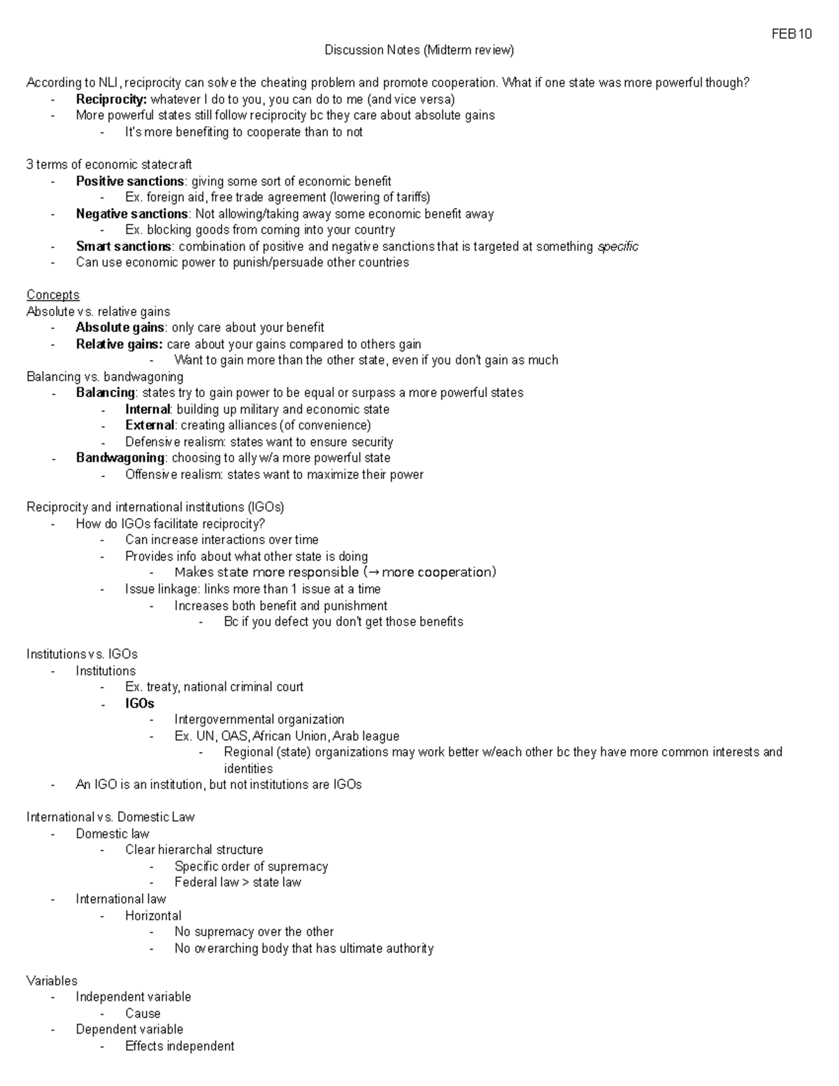 Discussion Notes - Midterm Review - FEB 10 Discussion Notes (Midterm ...