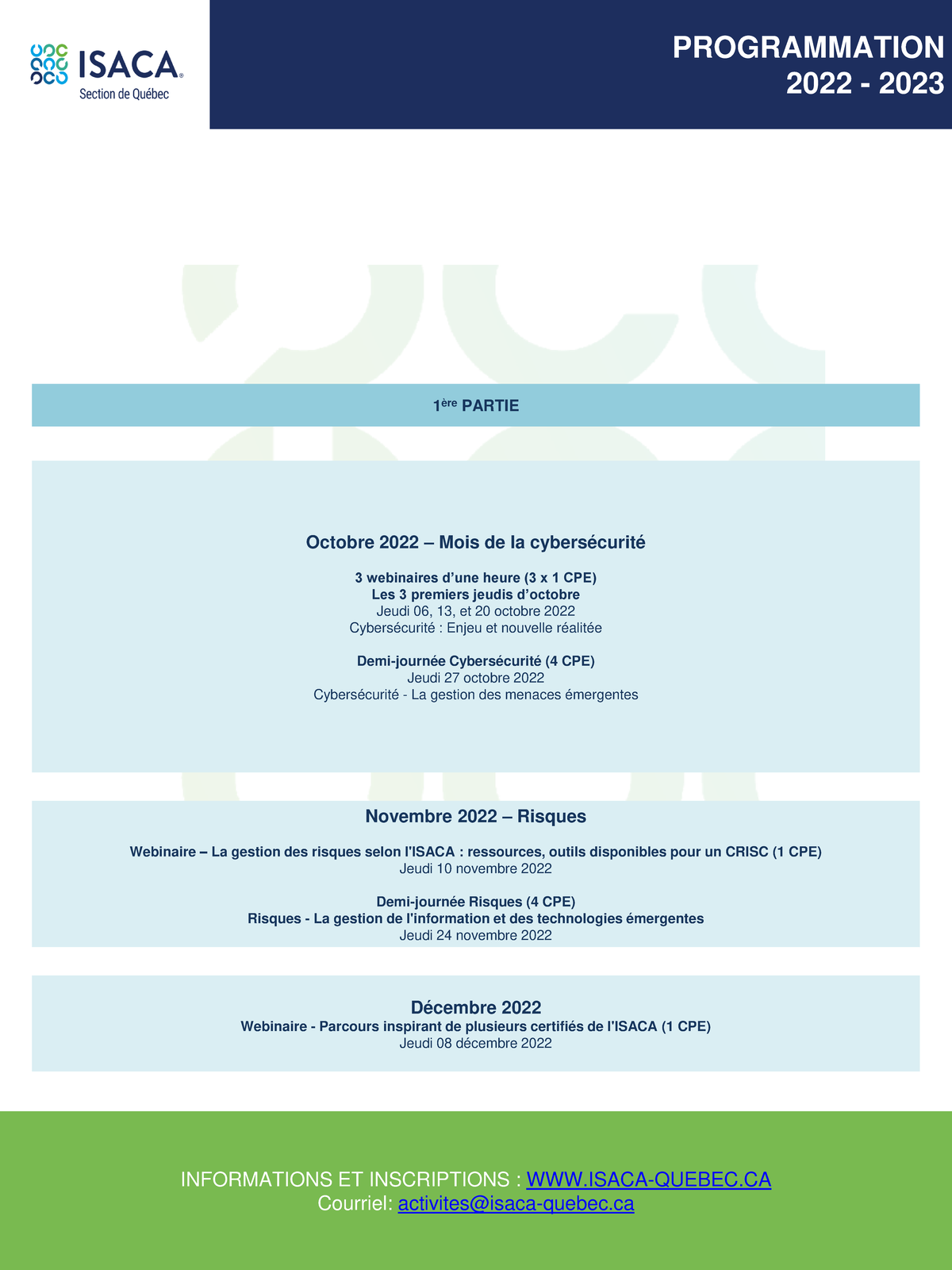 Programmation - événements Isaca - PROGRAMMATION 2022 - 2023 1 ère ...
