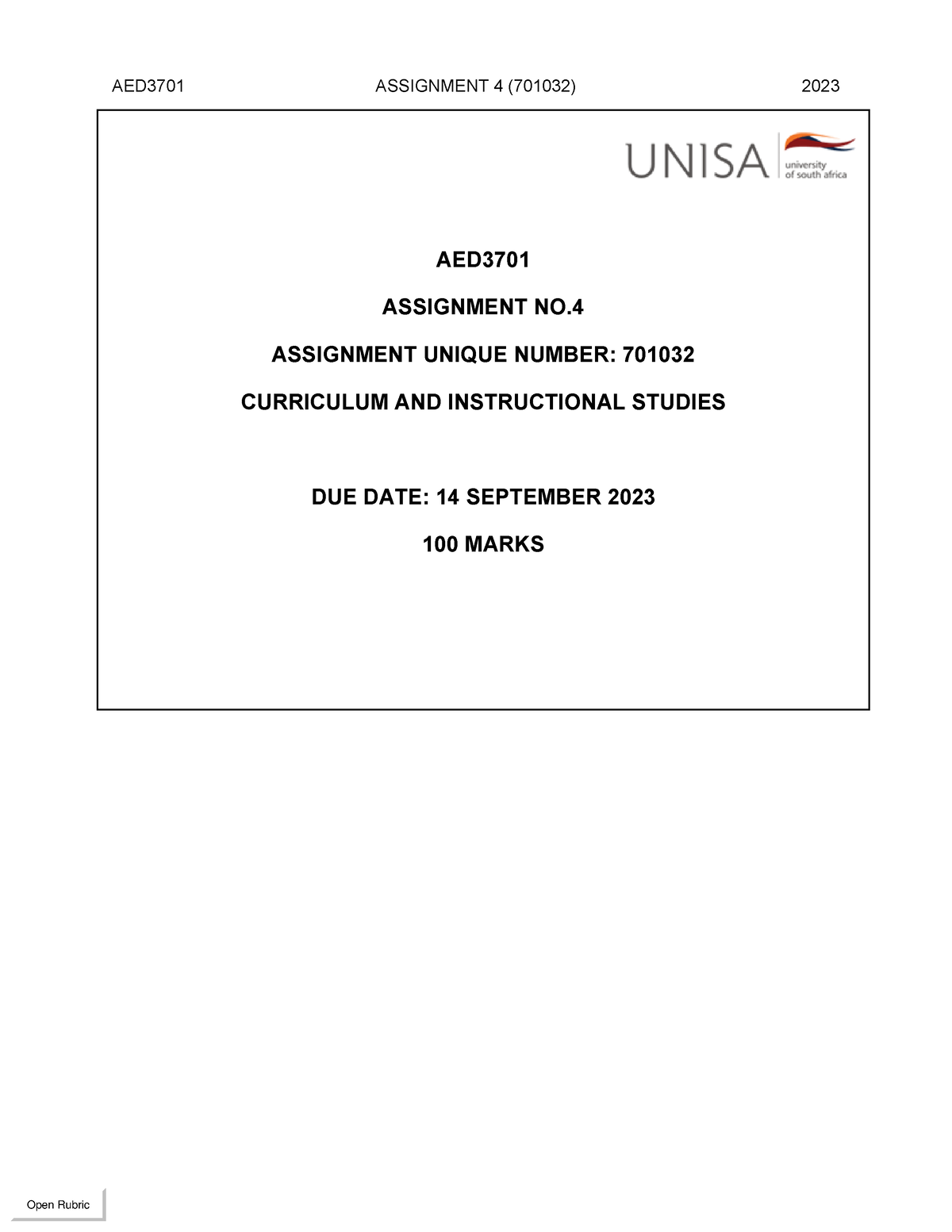 AED3701 Assignment 4 (701032) 14 September - 27 September 2023 ...