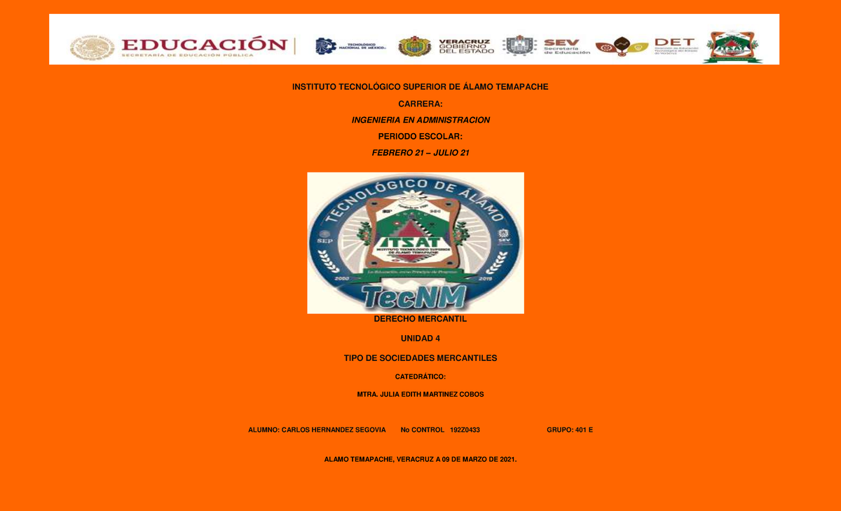 MAPA U4 - INSTITUTO TECNOLÓGICO SUPERIOR DE ÁLAMO TEMAPACHE CARRERA
