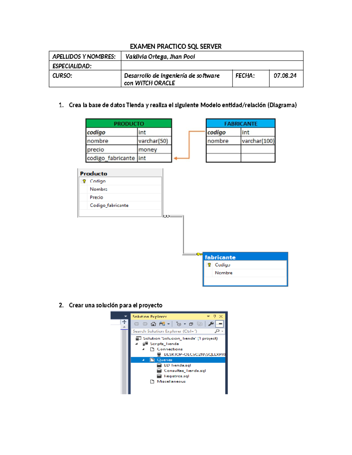 Examen Practico SQL Server - EXAMEN PRACTICO SQL SERVER APELLIDOS Y ...
