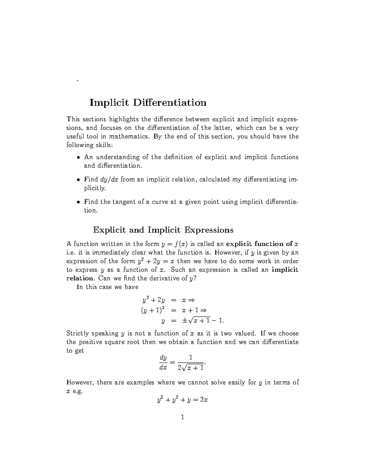 Implicit Differentiation - This sections highlights the difference ...
