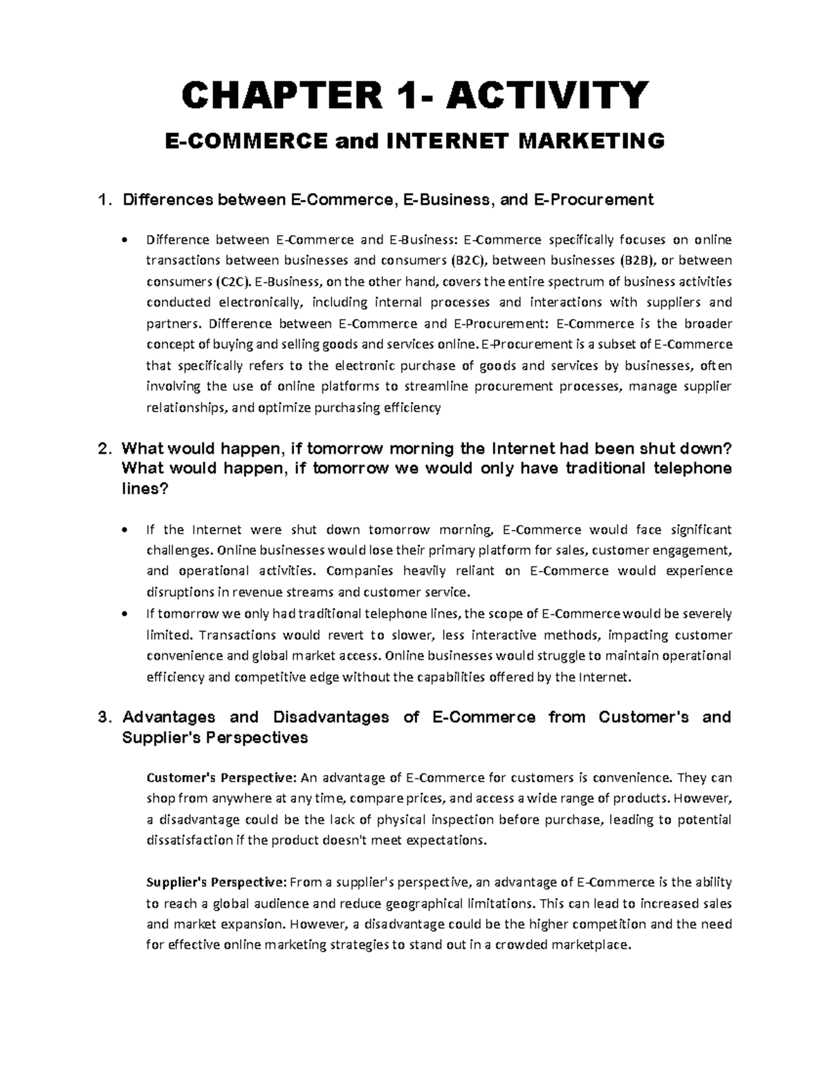 Activity 1 - 1. Differences between E-Commerce, E-Business, and E ...