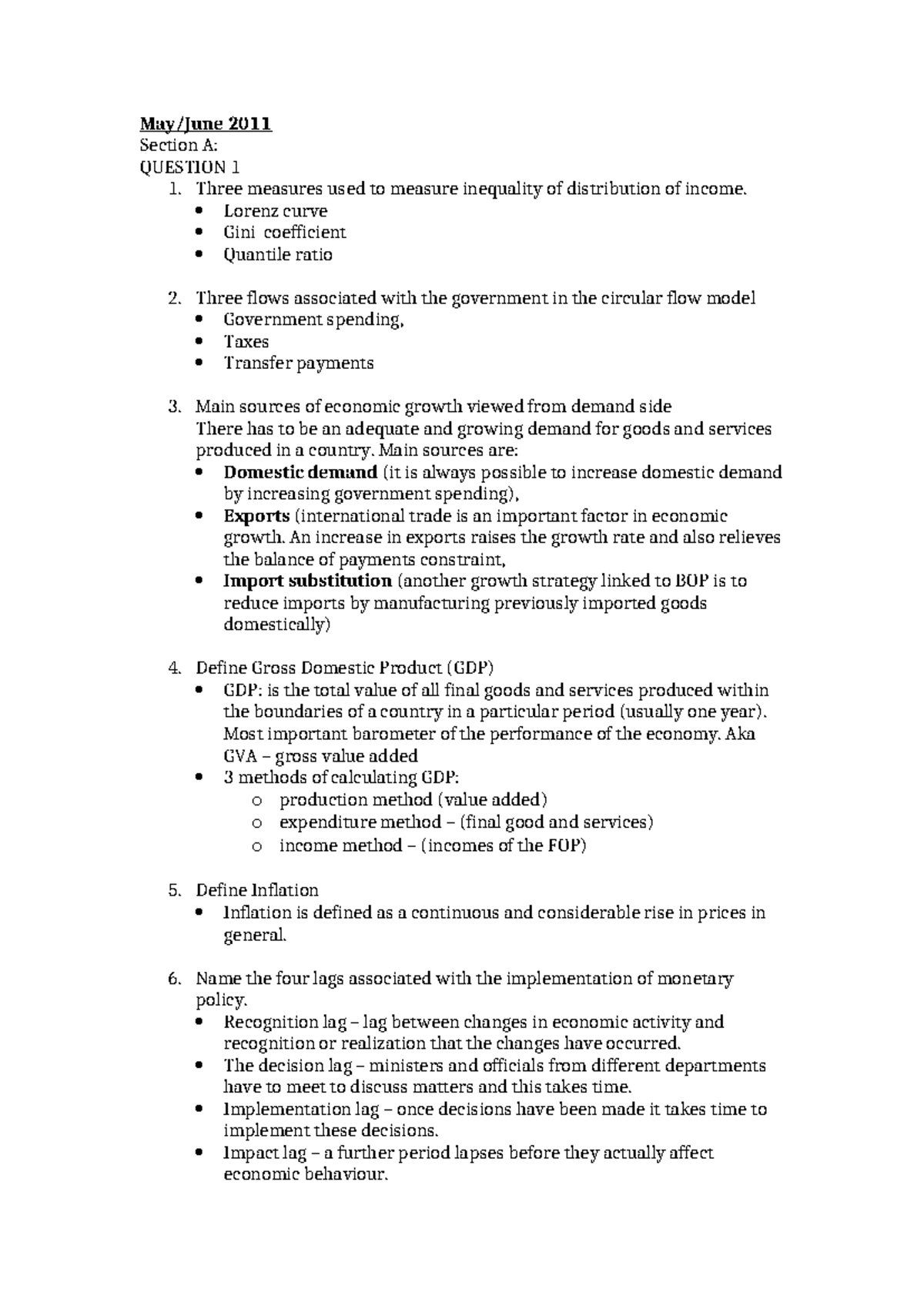 ECS1601-study notes - May/June 2011 Section A: QUESTION 1 1. Three ...