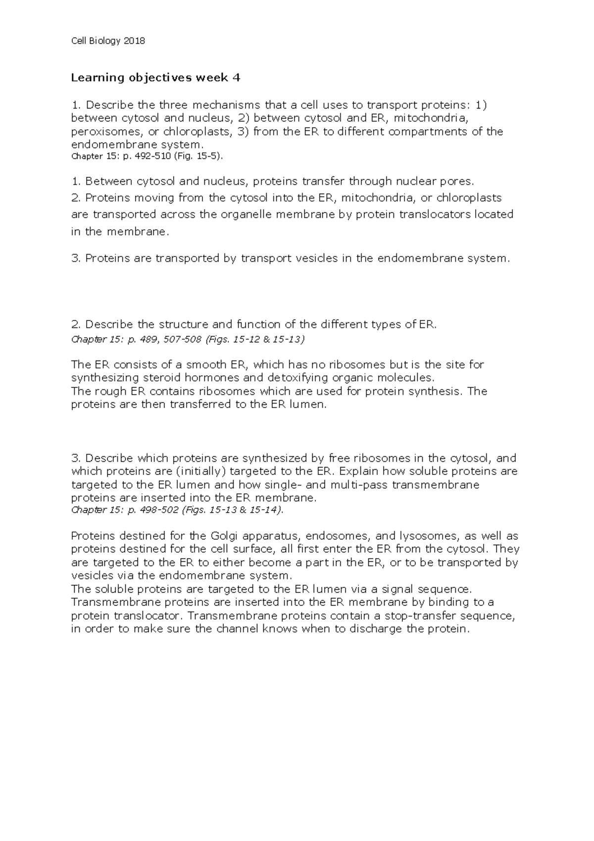 CBI Learning objectives week 4 20182019 Cell Biology 2018 Learning