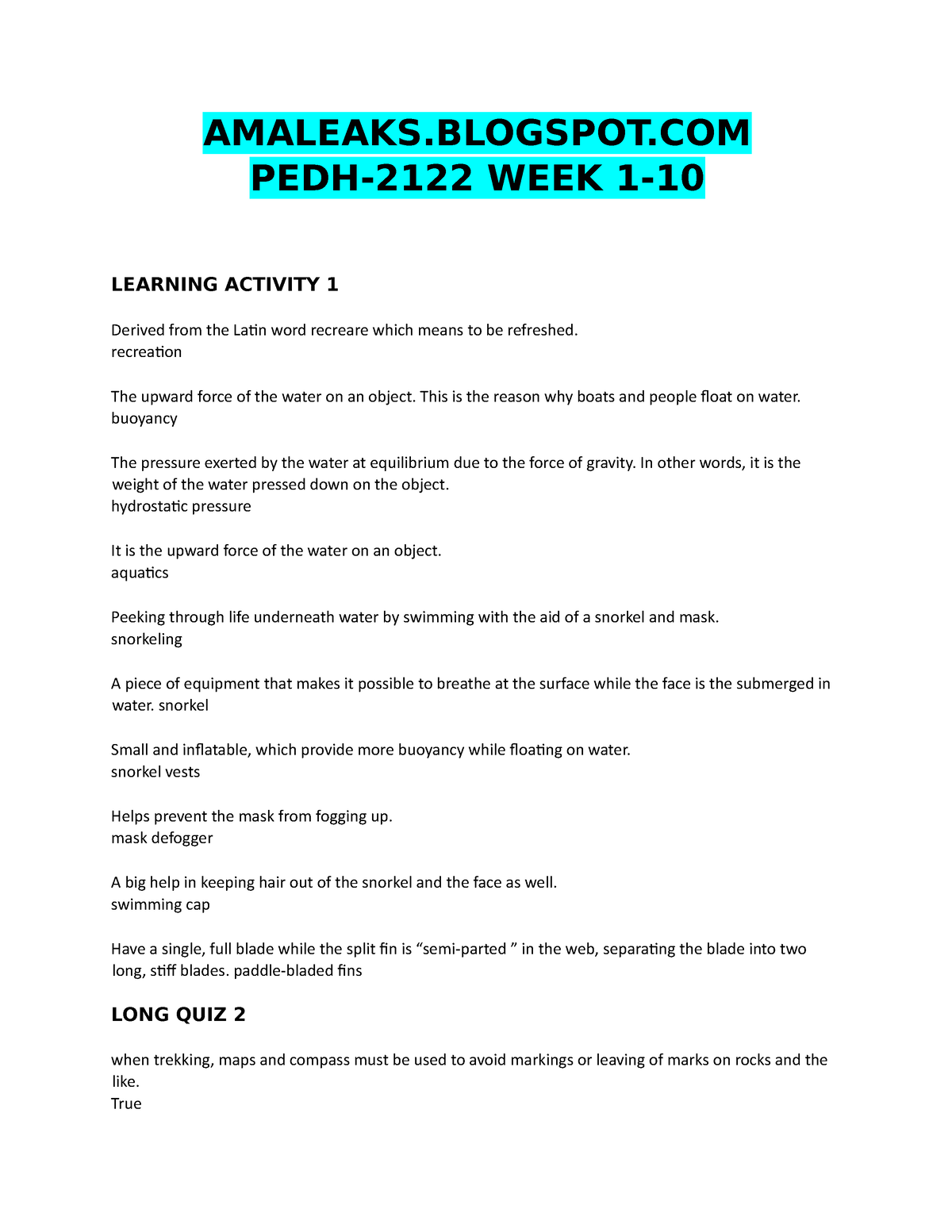 Pedh-1-10 - Pedh2121 1-10 - AMALEAKS PEDH-2122 WEEK 1- LEARNING ...