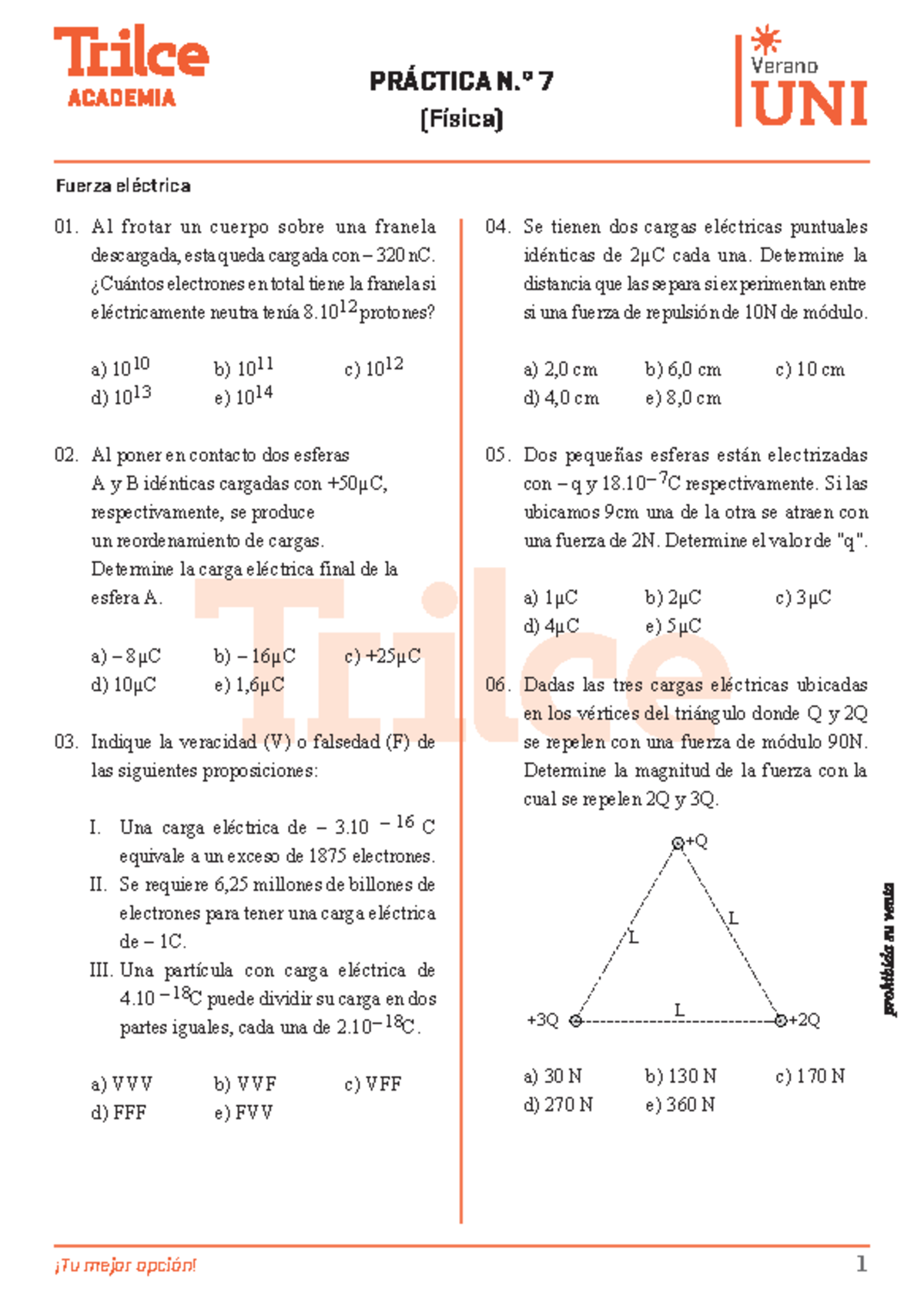 PC F 07 VE24 - Es De Trilce - PRÁCTICA N.° 7 (Física) Fuerza Eléctrica ...