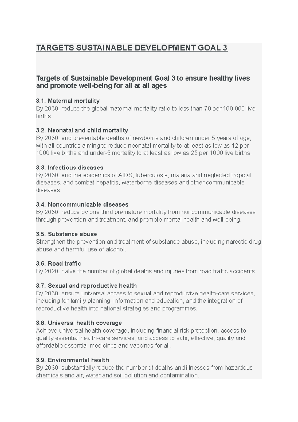 Targets Sustainable Development GOAL 3 TARGETS SUSTAINABLE