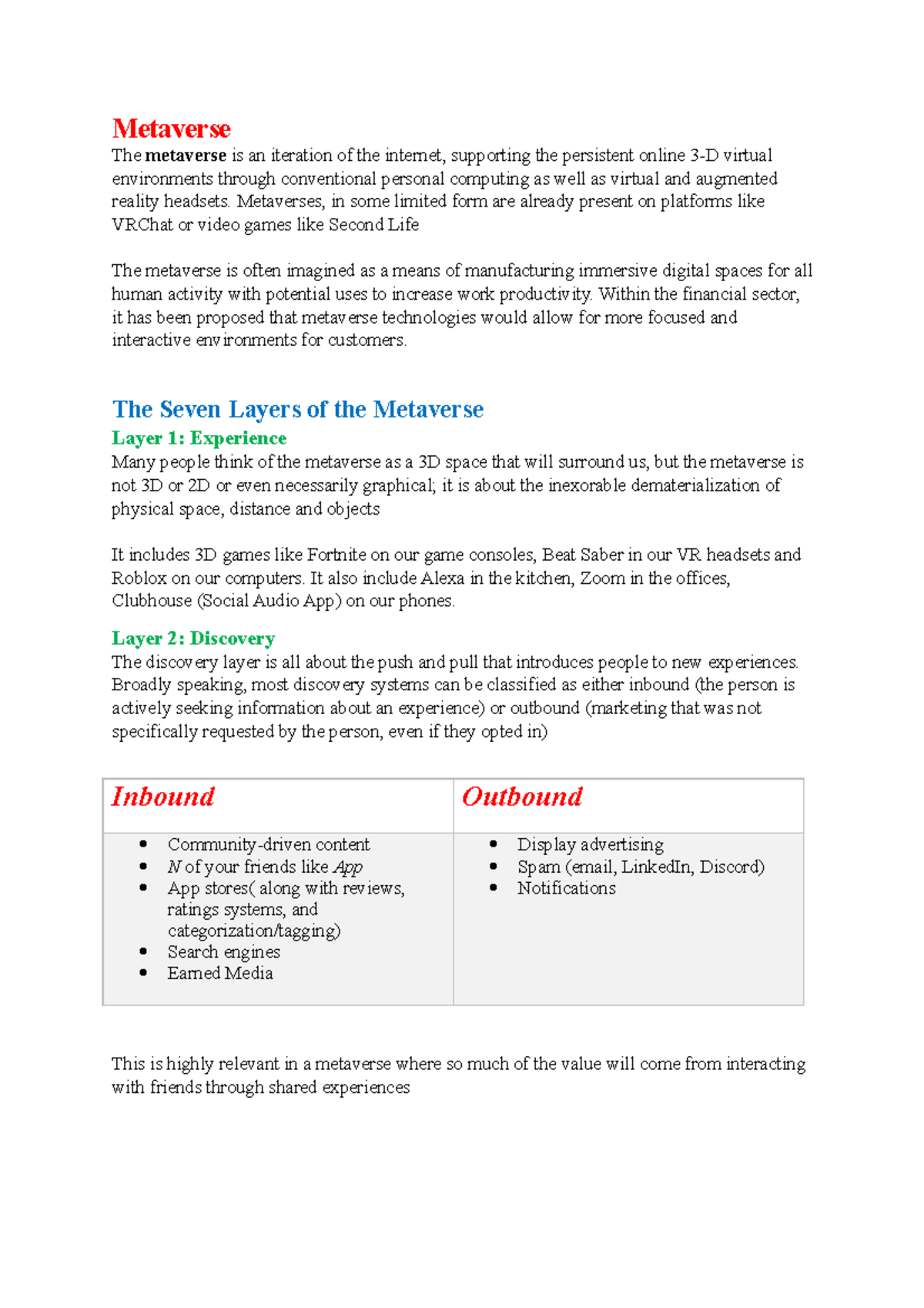 Metaverse Lecture Notes - Metaverse The metaverse is an iteration of ...