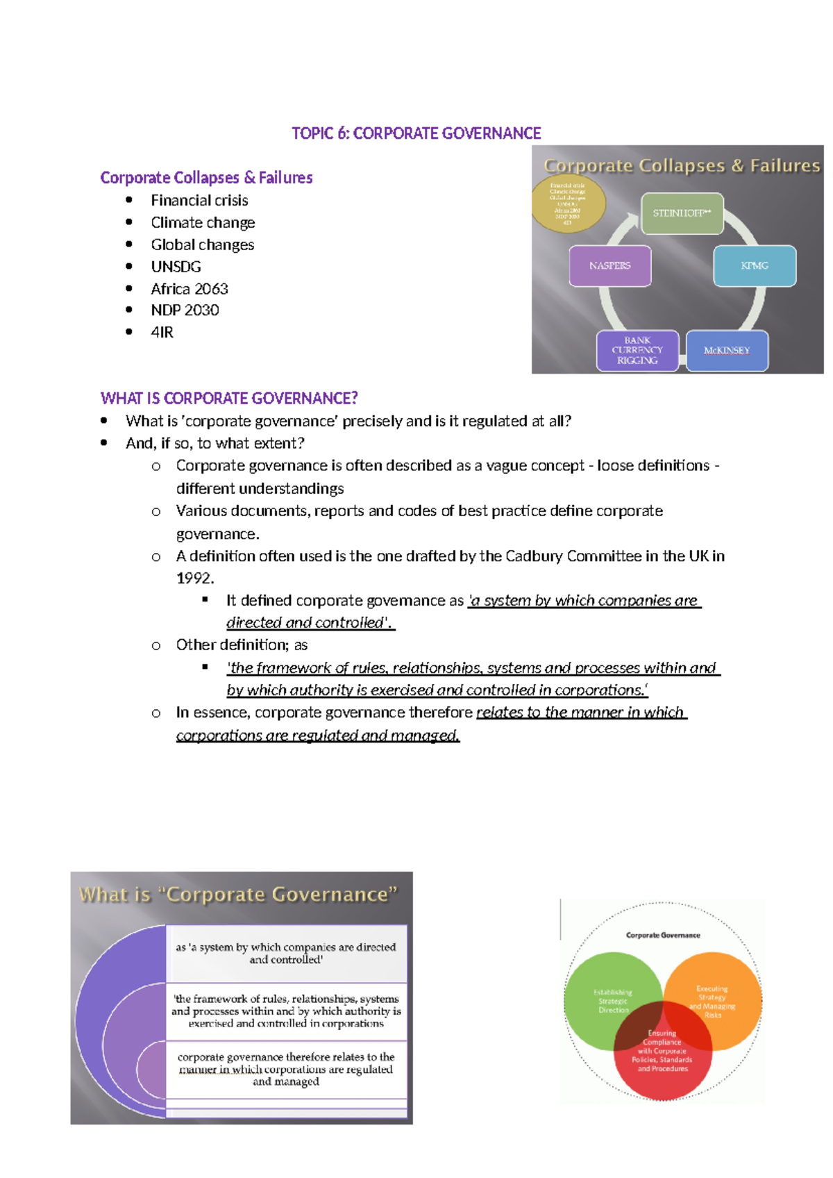 BE TEST 31 MAY - TOPIC 6: CORPORATE GOVERNANCE Corporate Collapses ...