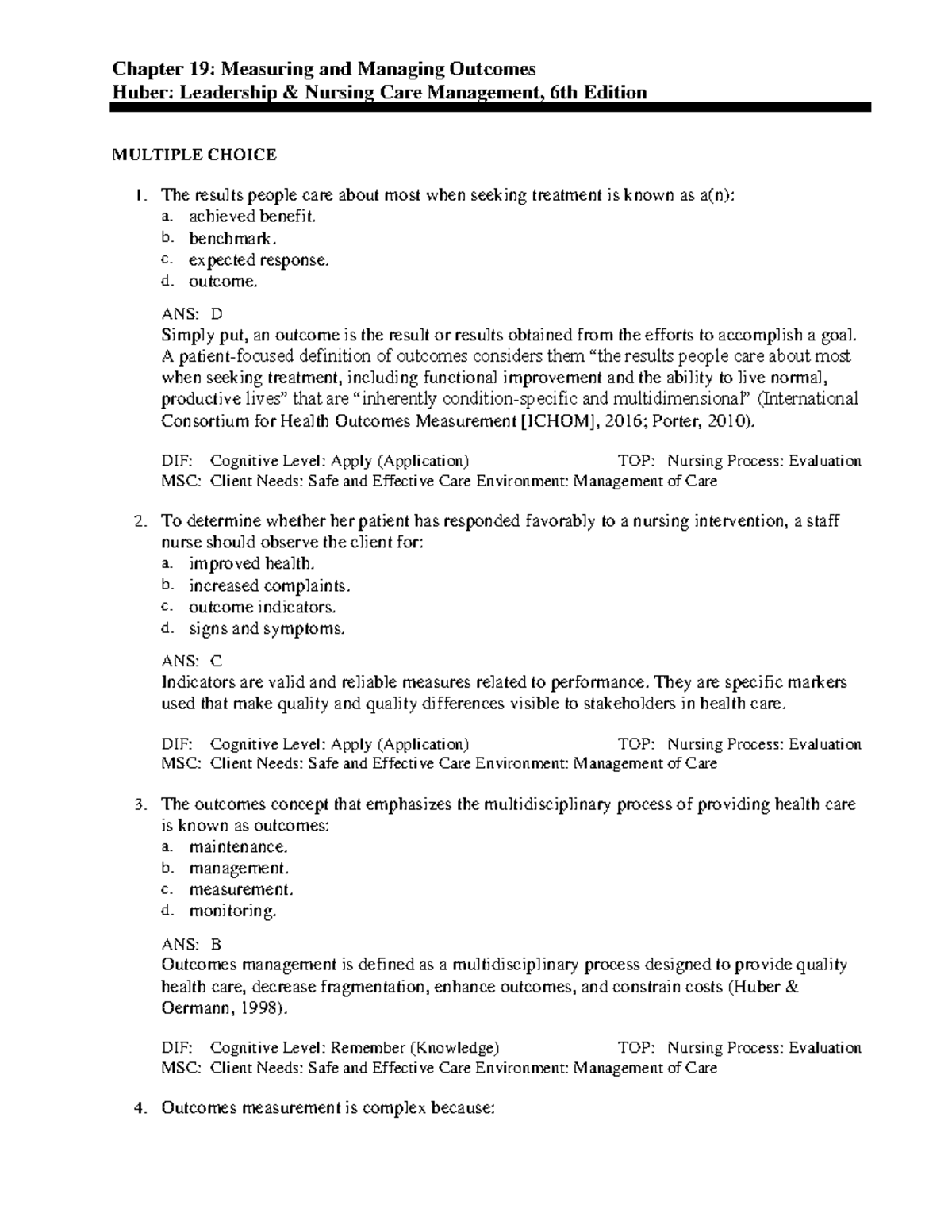 Chapter 19 Measuring And Managing Outcomes - Chapter 19: Measuring And ...