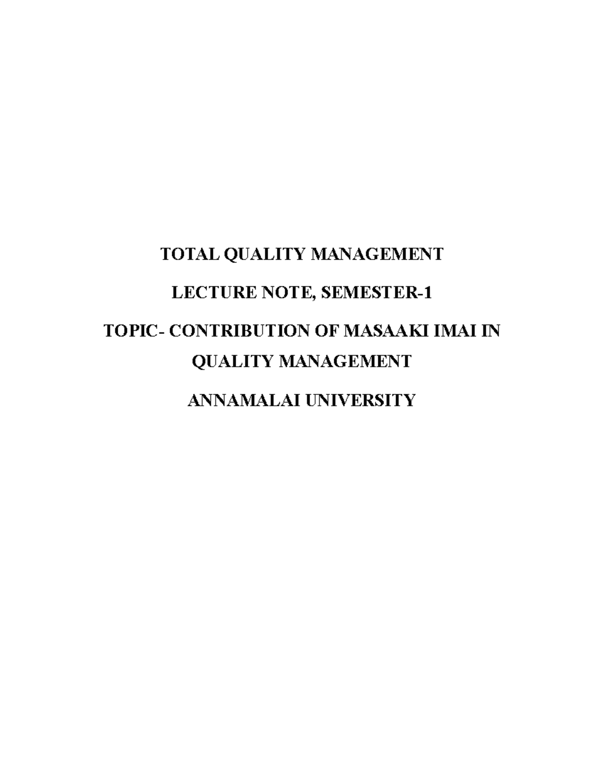 Total Quality Managemen 7 - TOTAL QUALITY MANAGEMENT LECTURE NOTE ...