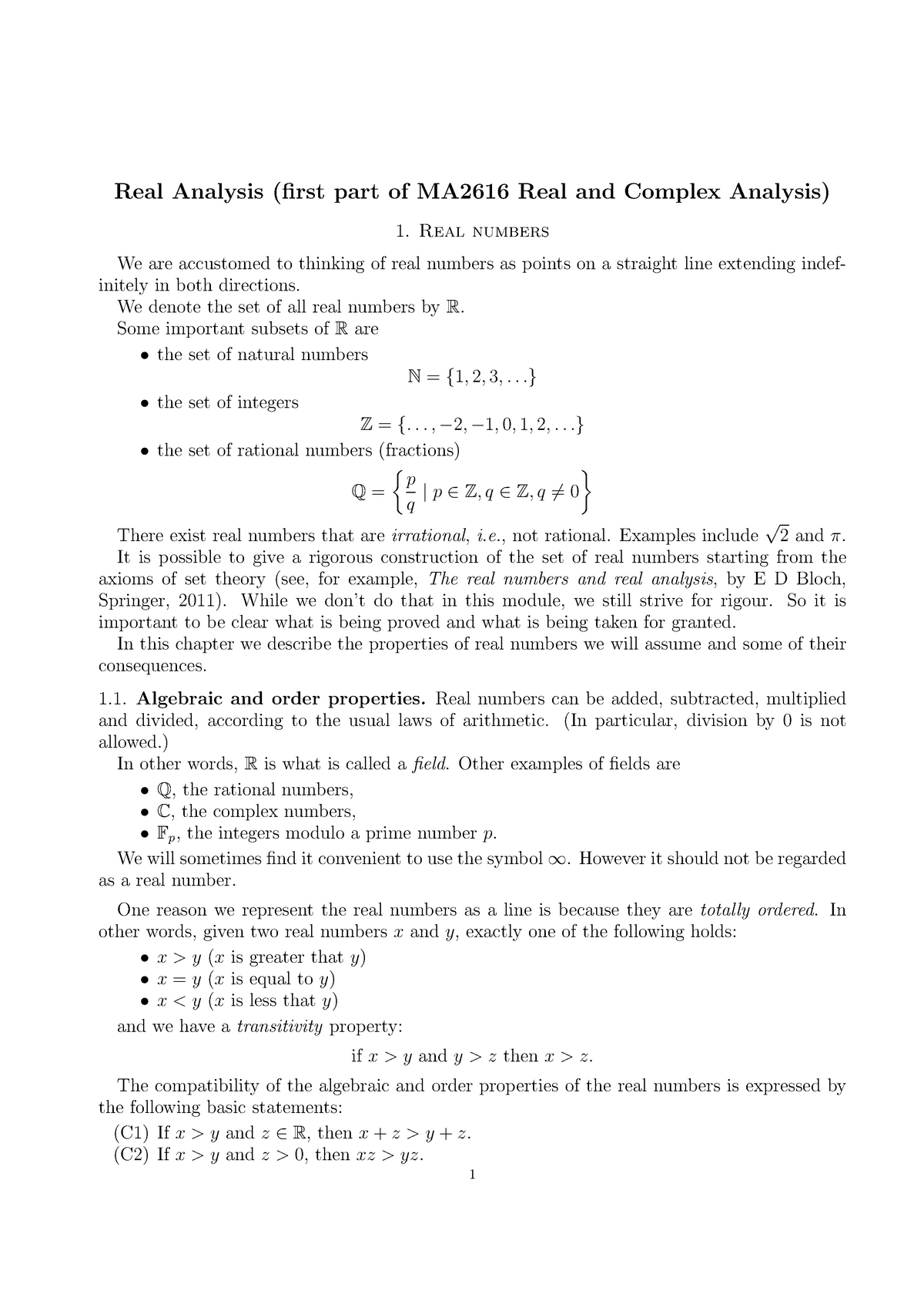 Real Analysis 2018 - Lecture Notes ALL - Real Analysis (first Part Of ...