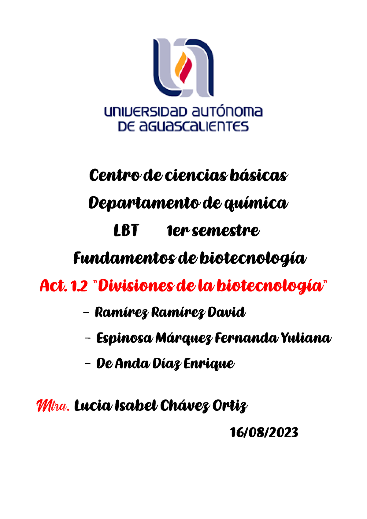 Actividad 1.2 Divisiones De La Biotecnología - Centro De Ciencias B ...