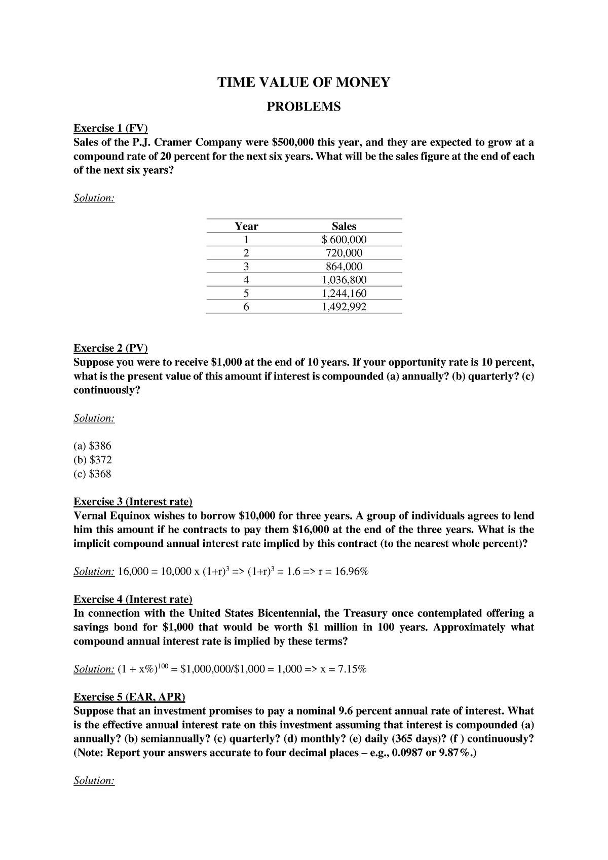 Chapter 2 - Time Value Of Money - Solutions - TIME VALUE OF MONEY ...