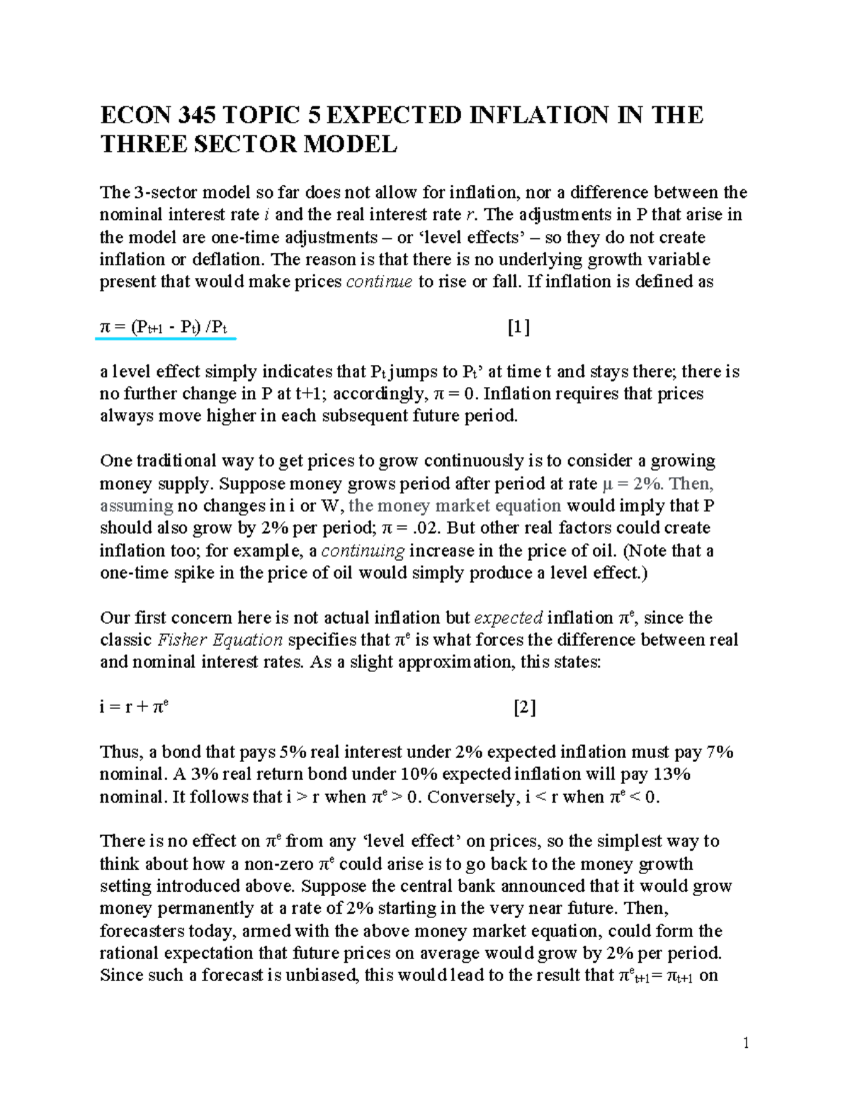 Expected Inflation - ECON 345 TOPIC 5 EXPECTED INFLATION IN THE THREE ...