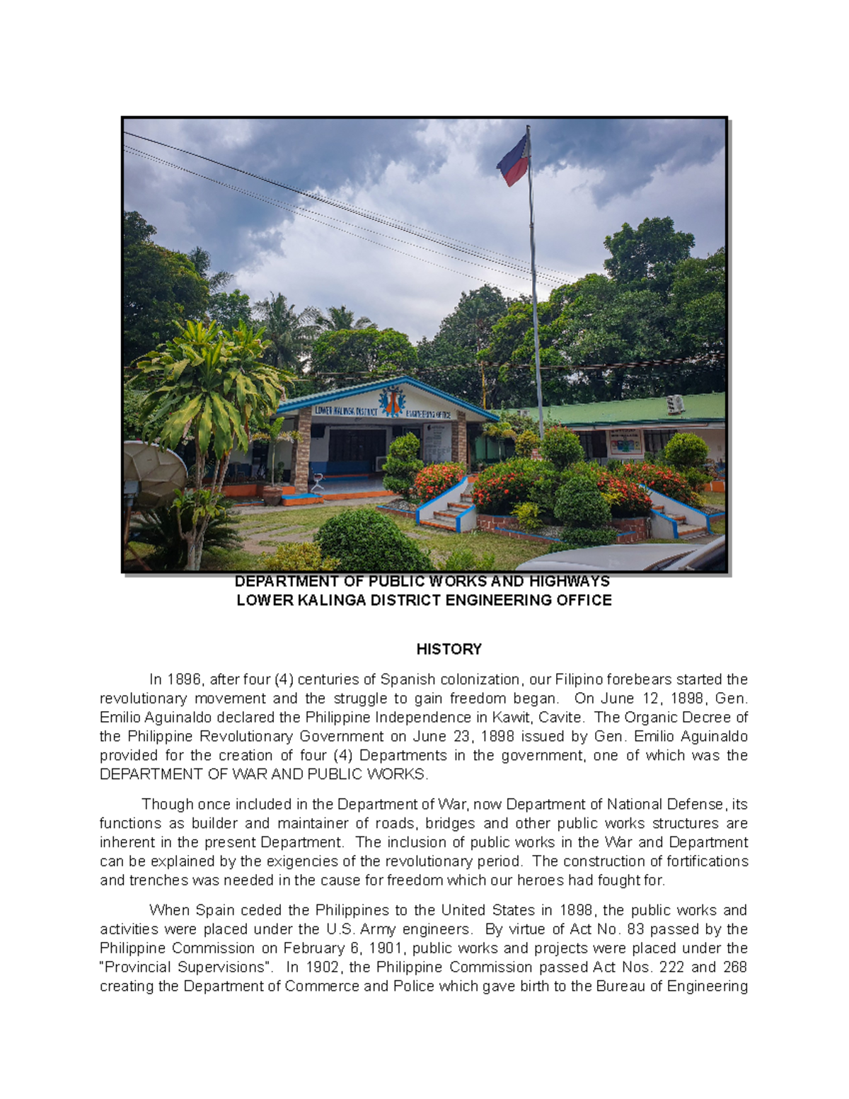 History of the Department of Public Works and Highways. DEPARTMENT OF