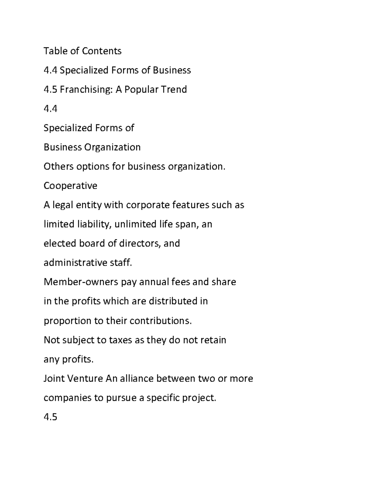 BAM5 Study material Table of Contents 4 Specialized Forms of