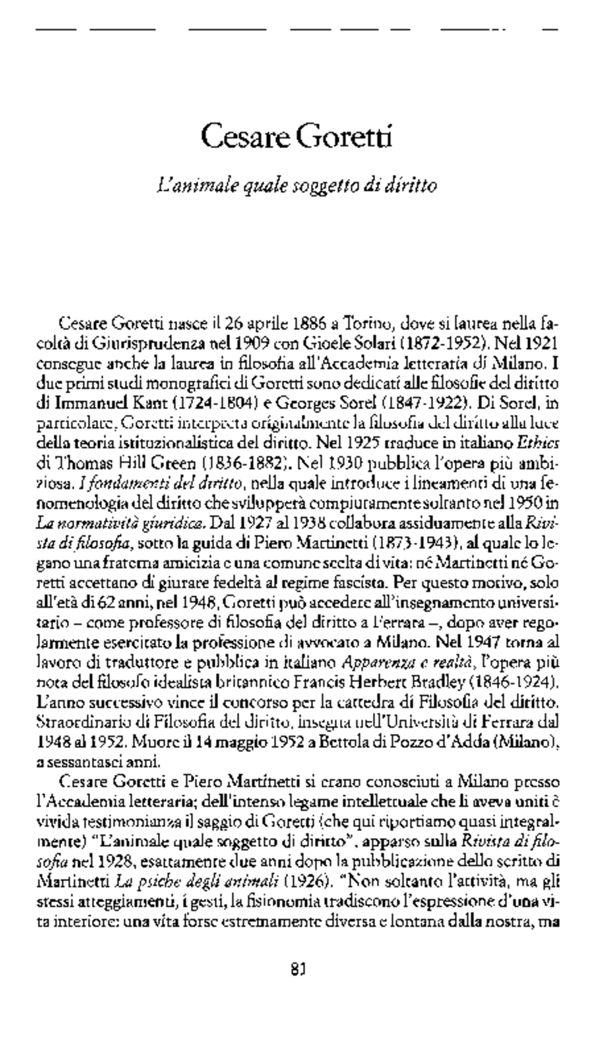 Cesare Goretti - l'animale quale soggetto di diritto - Filosofia del ...