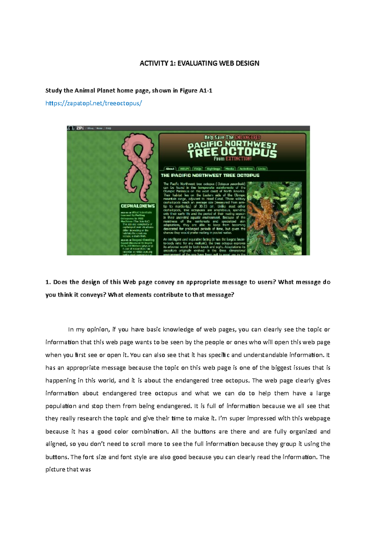 Activity 1 Evaluating WEB Design - ACTIVITY 1: EVALUATING WEB DESIGN ...