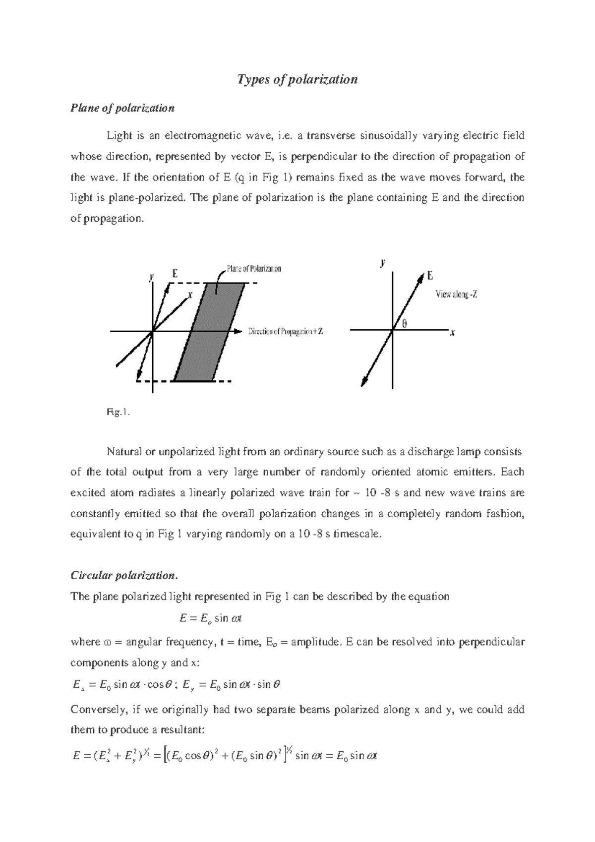 PSIVWaves and Optics 2 Types of polarization Plane of polarization