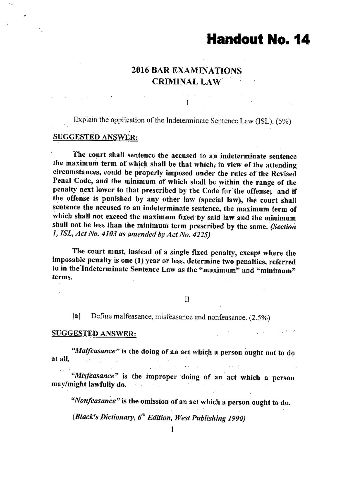 2016 Criminal Law Bar QA Question and Answer Bar Exam 2016 Studocu