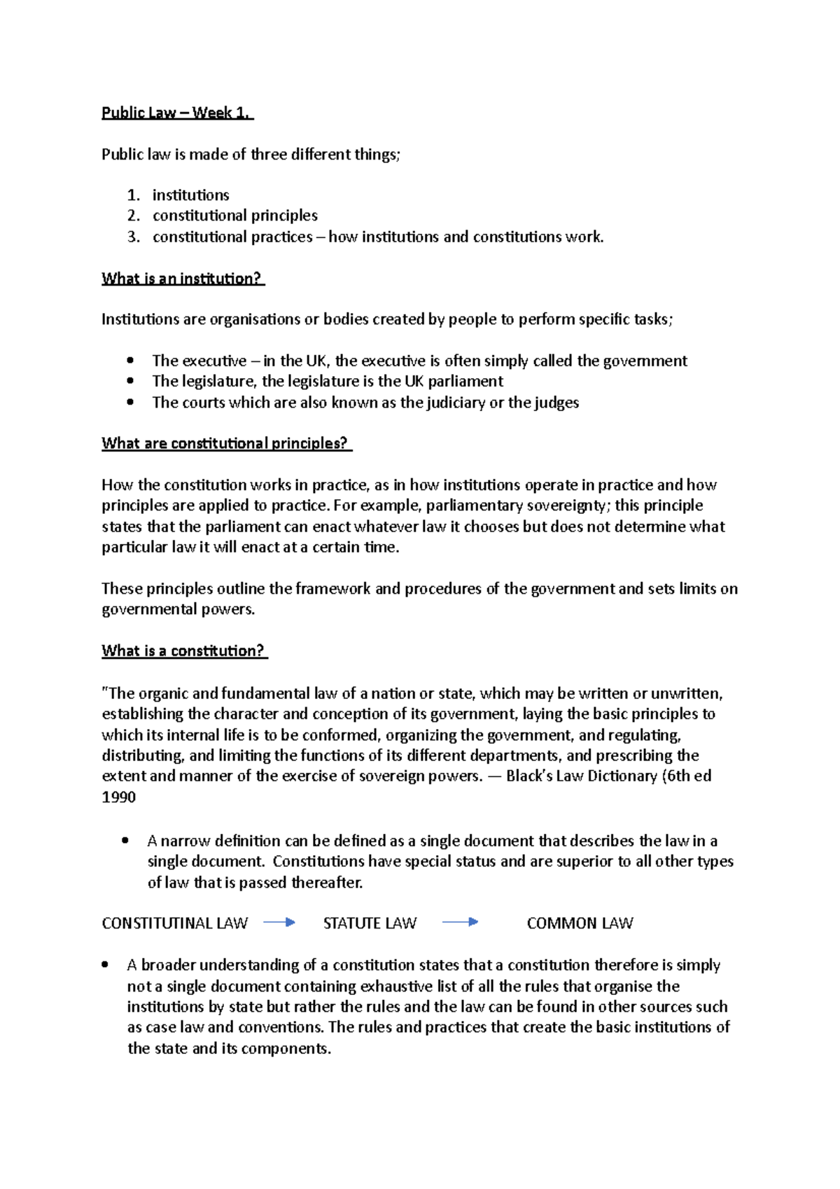 1. Public LAW - Public Law – Week 1. Public law is made of three ...