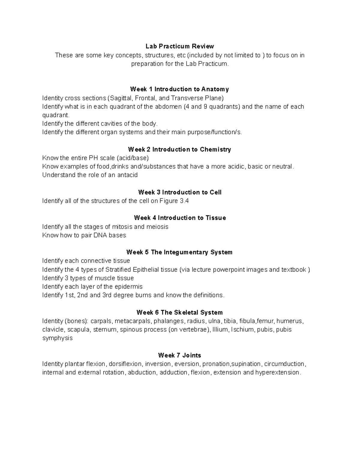 BIOS 251 Lab Practicum Review Lab Practicum Review These are some key