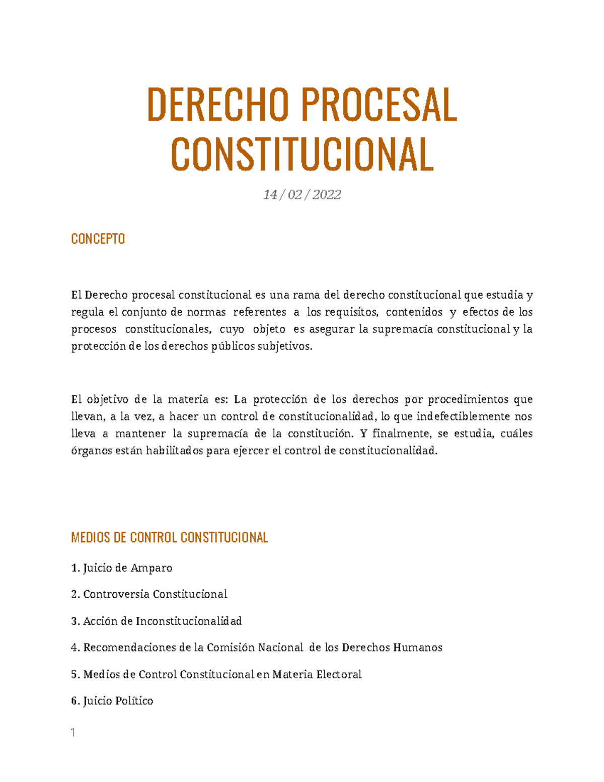 DERECHO PROCESAL CONSTITUCIONAL DERECHO PROCESAL CONSTITUCIONAL 14