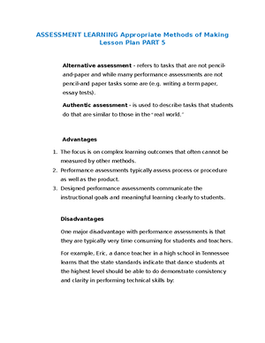 Assessment Learning Appropriate Methods of Making Lesson Plan PART 3 ...