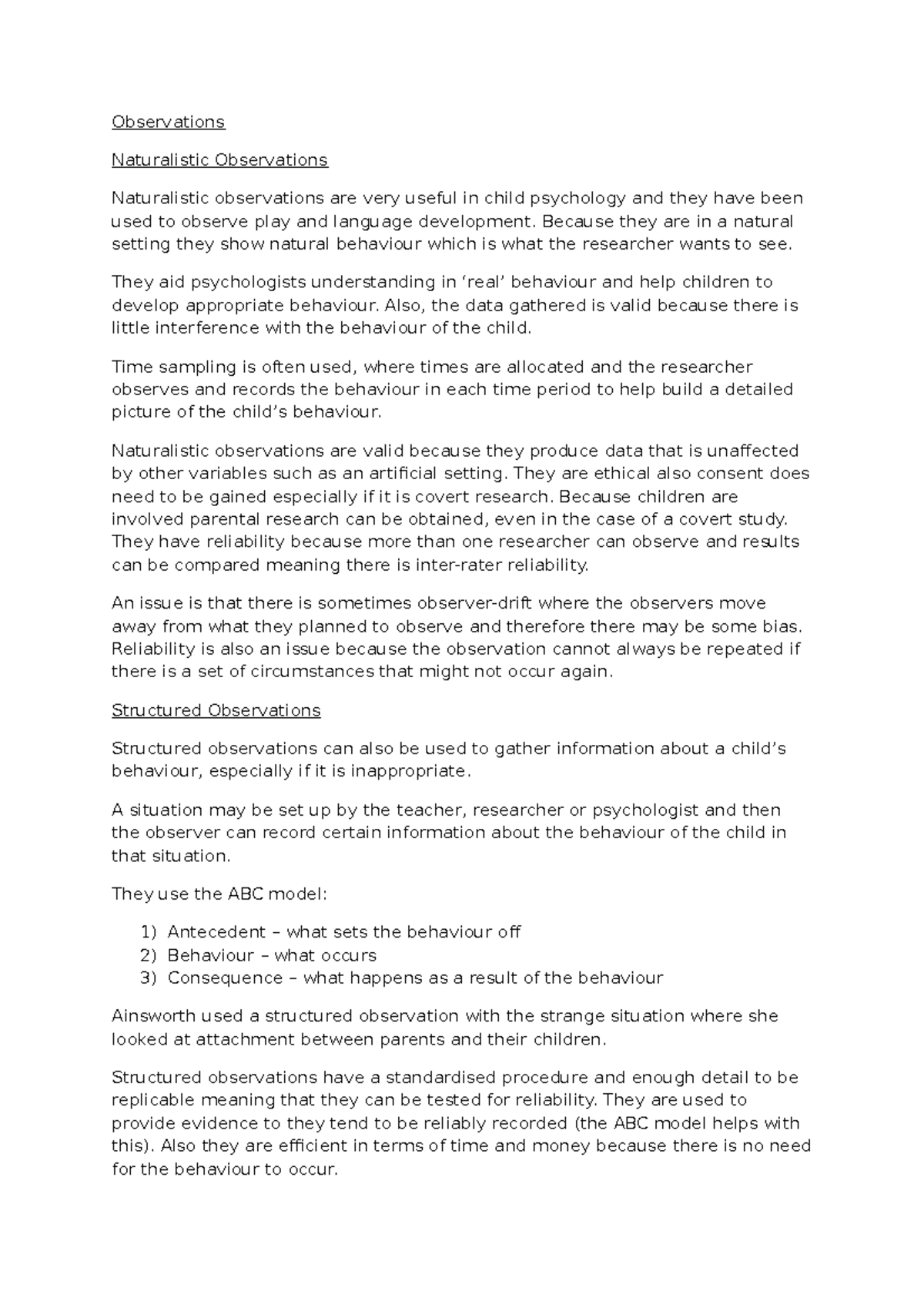 Child Phsychology Observations Naturalistic Observations Naturalistic