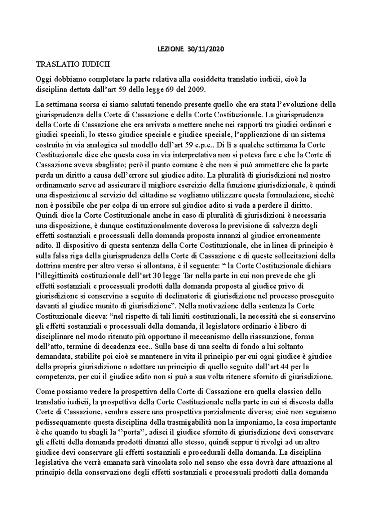 Lezione Proc Civile - LEZIONE 30/11/ TRASLATIO IUDICII Oggi Dobbiamo ...