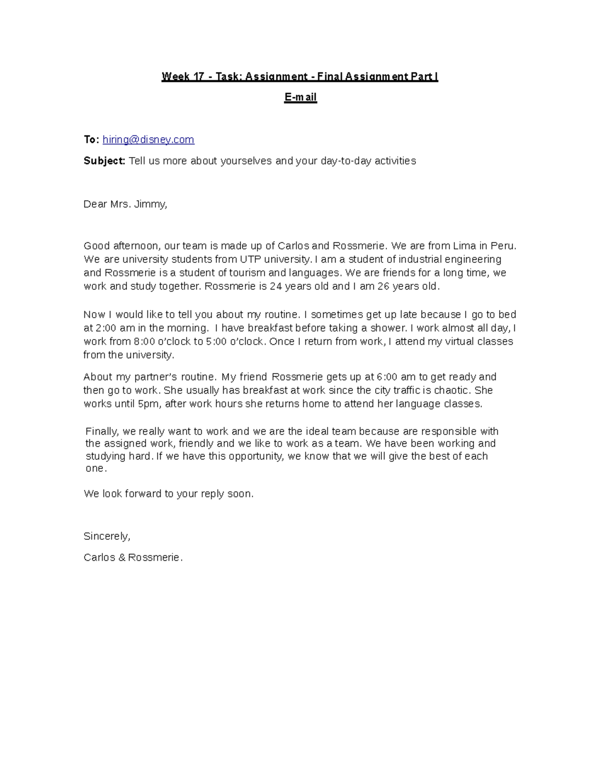 Week 17 Sample - Week 17 - Task: Assignment - Final Assignment Part I E ...