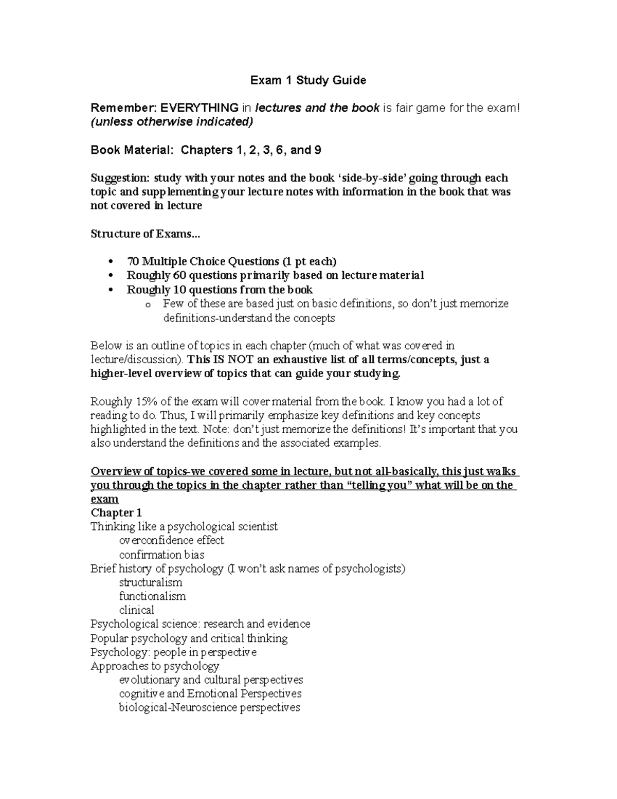 Exam 1 Study Guide - Elementary Psych - Exam 1 Study Guide Remember ...