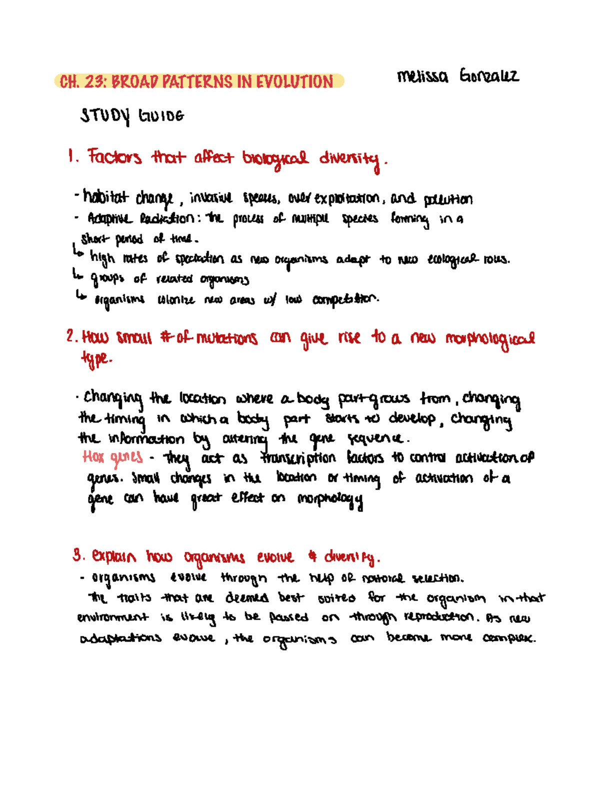 Study Guide Midterm - BSC 2011 - CH. 23: BROAD PATTERNS IN EVOLUTION Ch ...