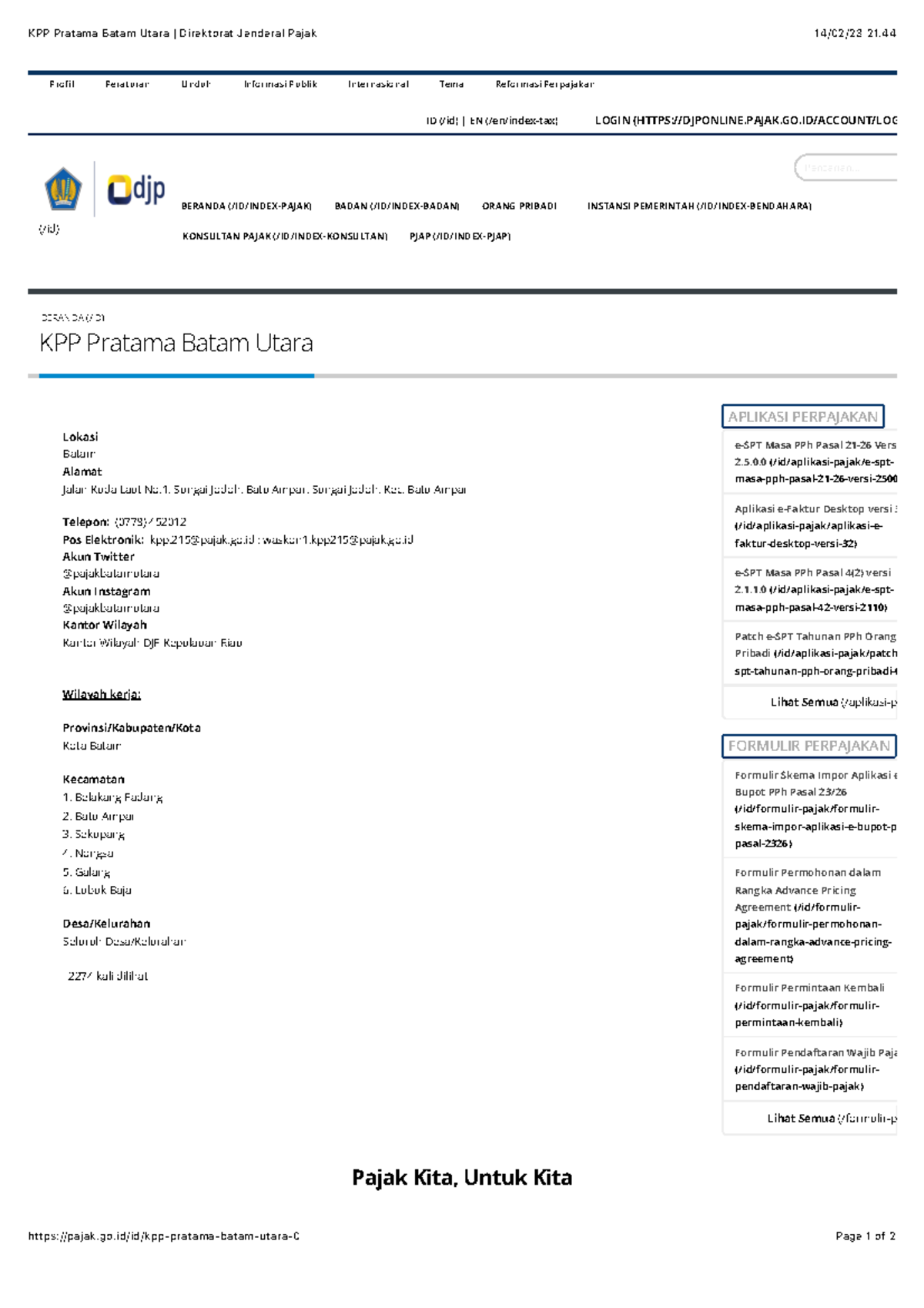 Alamat KPP Pratama Batam Utara Direktorat Jenderal Pajak pajak.go/id/kpppratamabatamutara0