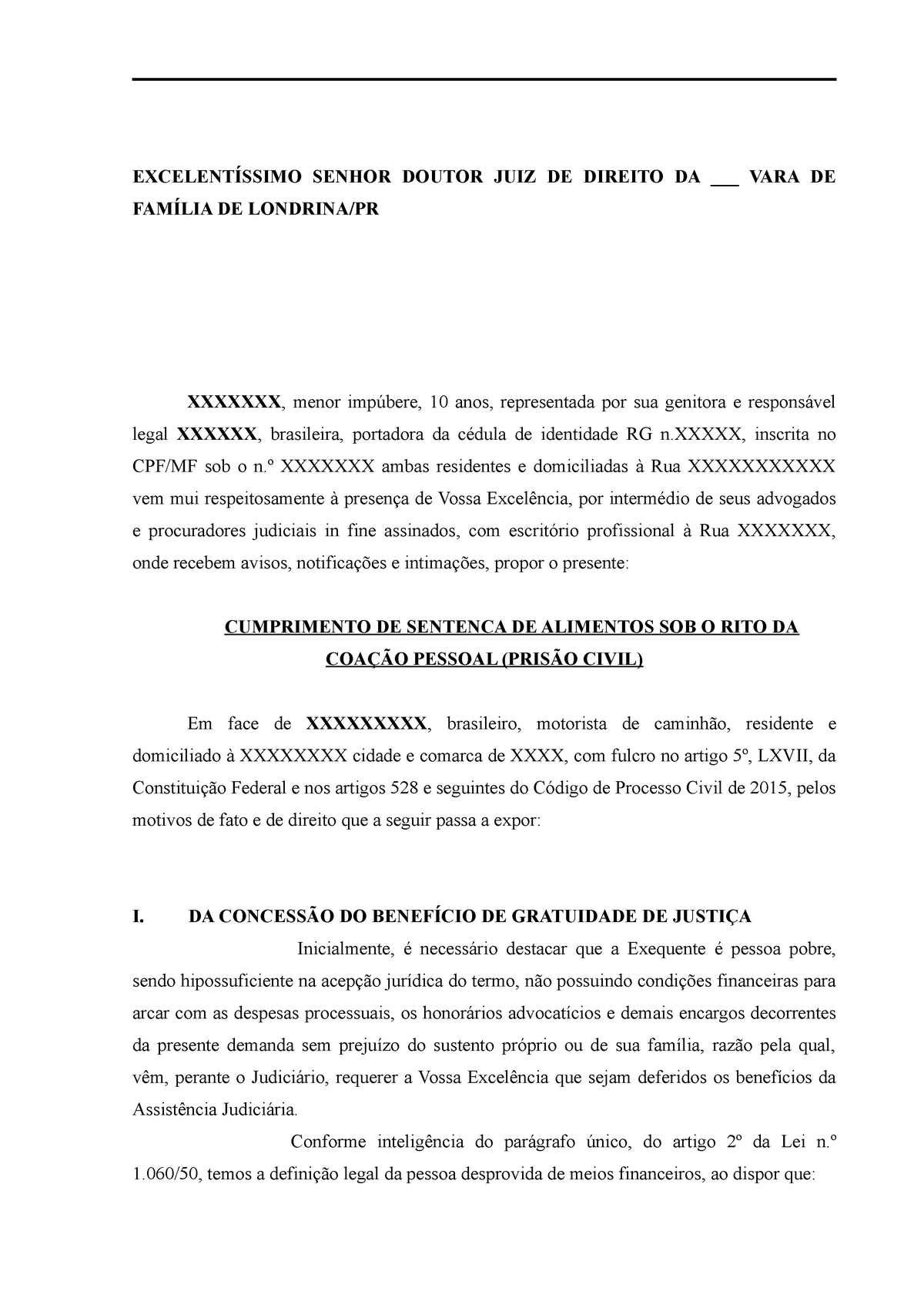 Cumprimento De Senten A Sob O Rito De Pris O Civil Senhor Doutor Juiz De Direito Da Vara De De