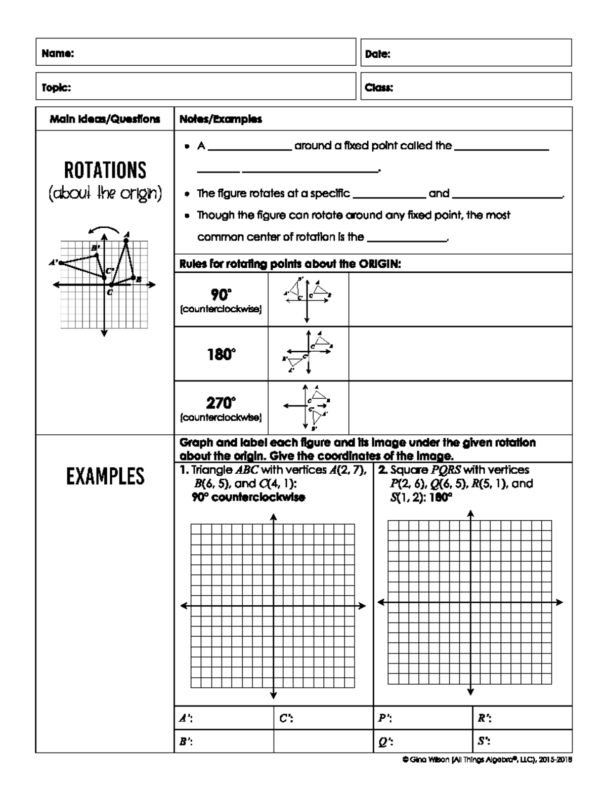 11-12 Rotations Notes Blank - Name: Date: Topic: Class: Main A around a ...