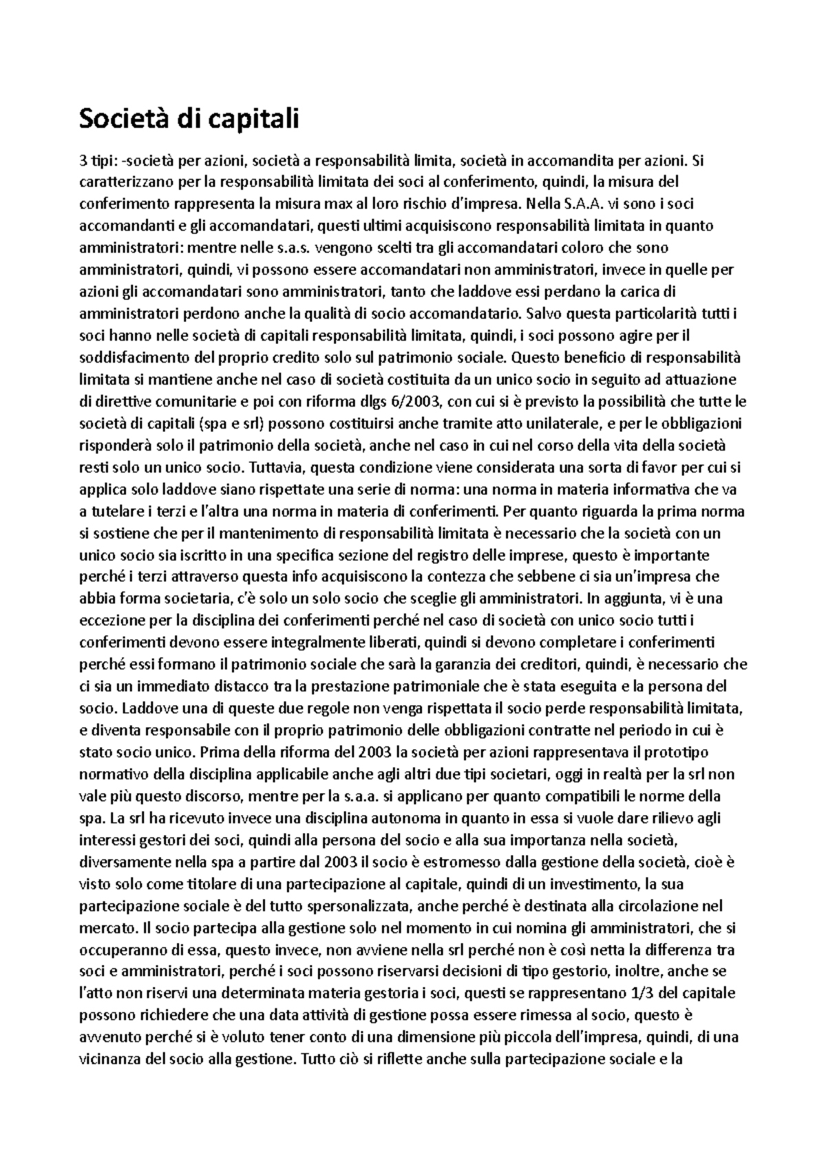 Società di capitali Appunti lezione Società