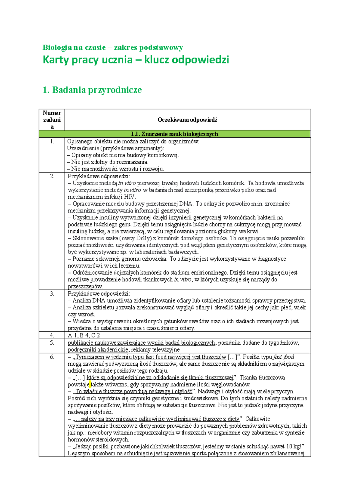 556757524 karty pracy ucznia cz 1 klucz odpowiedzi - Biologia na czasie