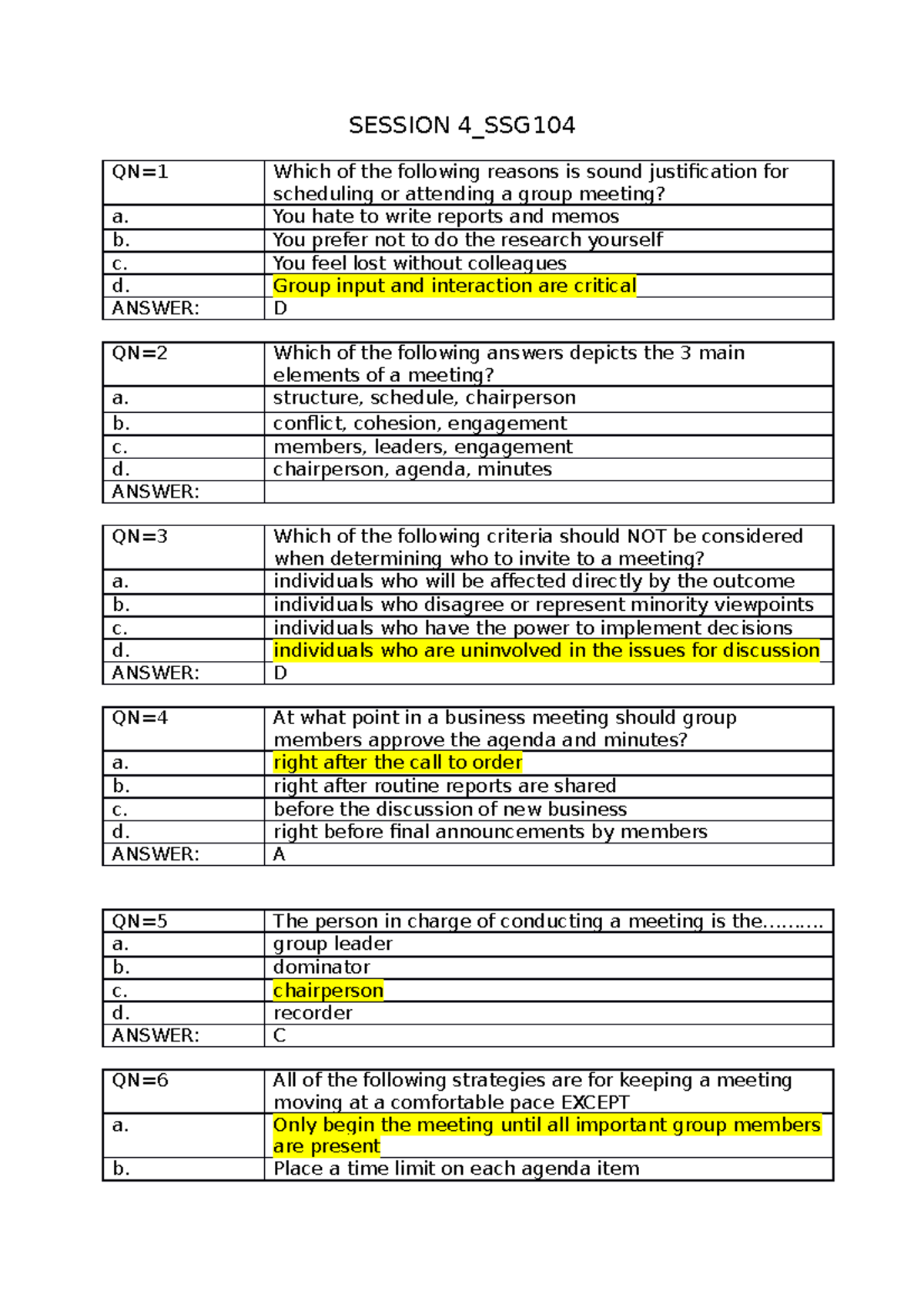 Session-IV SSG104 - NO Description - SESSION 4_SSG QN=1 Which Of The ...