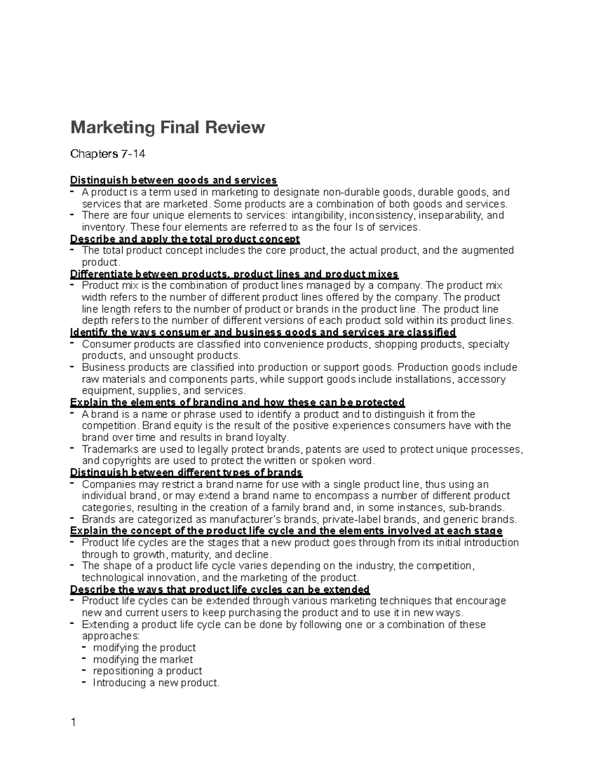 Mktgfinal - MARKETING FINAL MATERIAL - Marketing Final Review Chapters ...