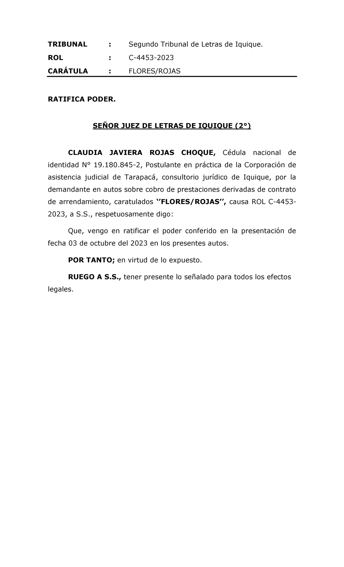 Ratifico Poder MODELO - TRIBUNAL : Segundo Tribunal de Letras de ...