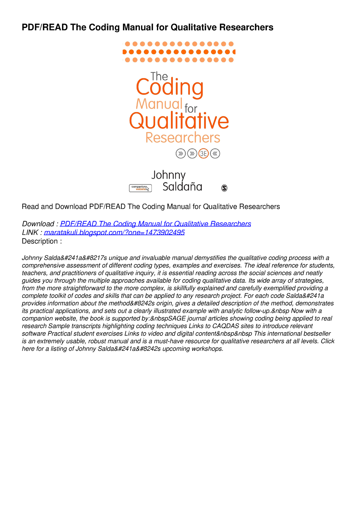 PDF/READ The Coding Manual For Qualitative Researchers - Blogspot/?one ...